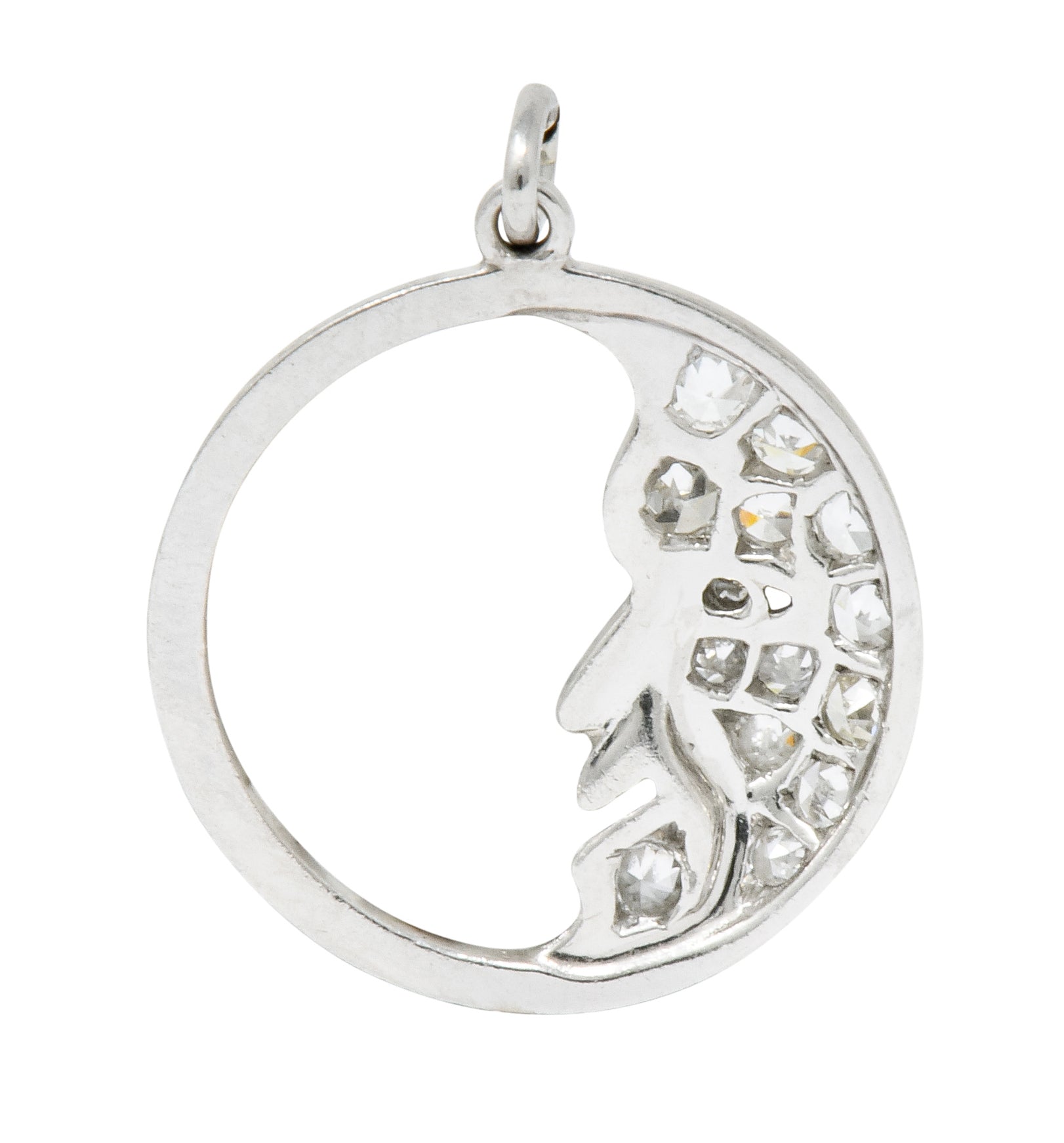 Art Deco Diamond Platinum Crescent Man-In-The-Moon Charm - Wilson's Estate Jewelry