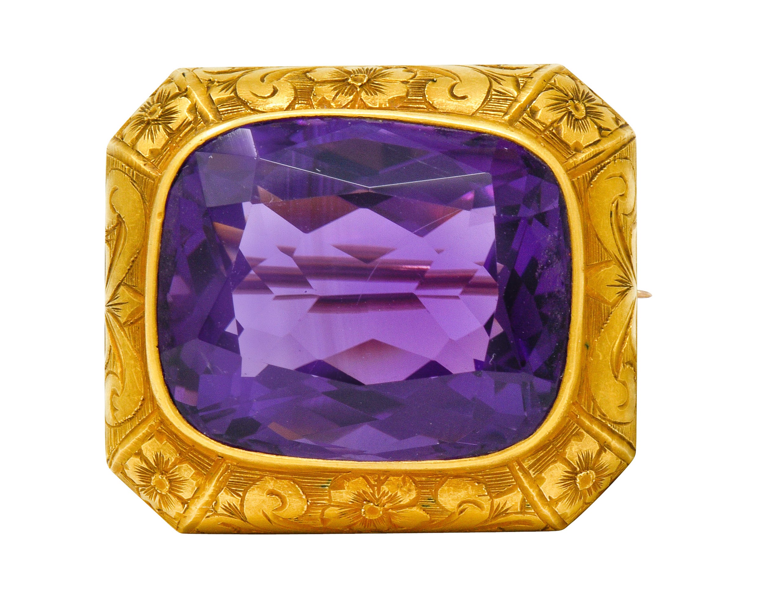 .11111 *Alling & Co. Art Nouveau Amethyst 14 Karat Gold Floral Watch Pin Brooch - Wilson's Estate Jewelry