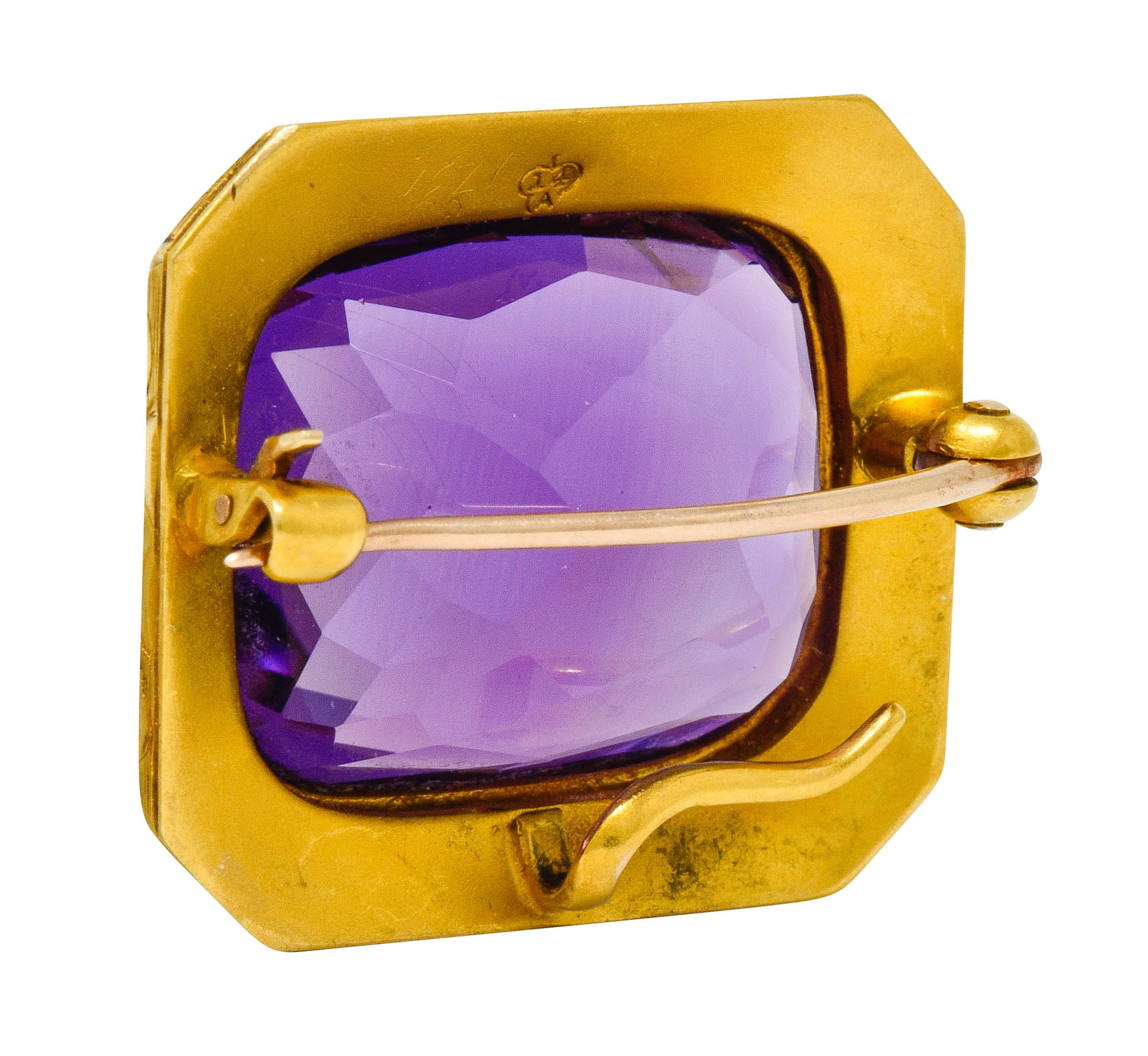 .11111 *Alling & Co. Art Nouveau Amethyst 14 Karat Gold Floral Watch Pin Brooch - Wilson's Estate Jewelry