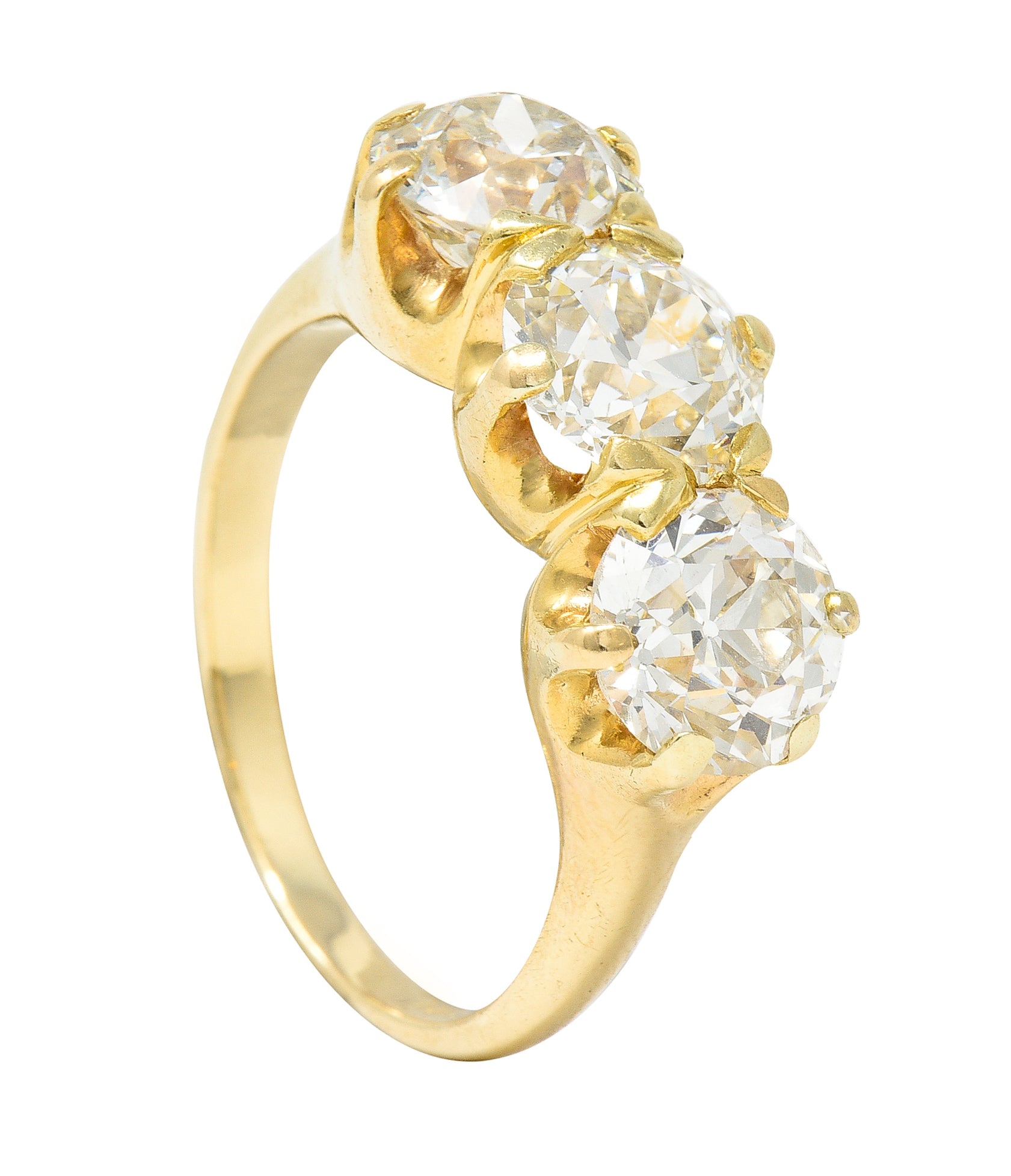 Shreve Crump & Lowe Victorian 3.58 CTW Old European Diamond 14 Karat Yellow Gold Belcher Antique Ring Wilson's Estate Jewelry