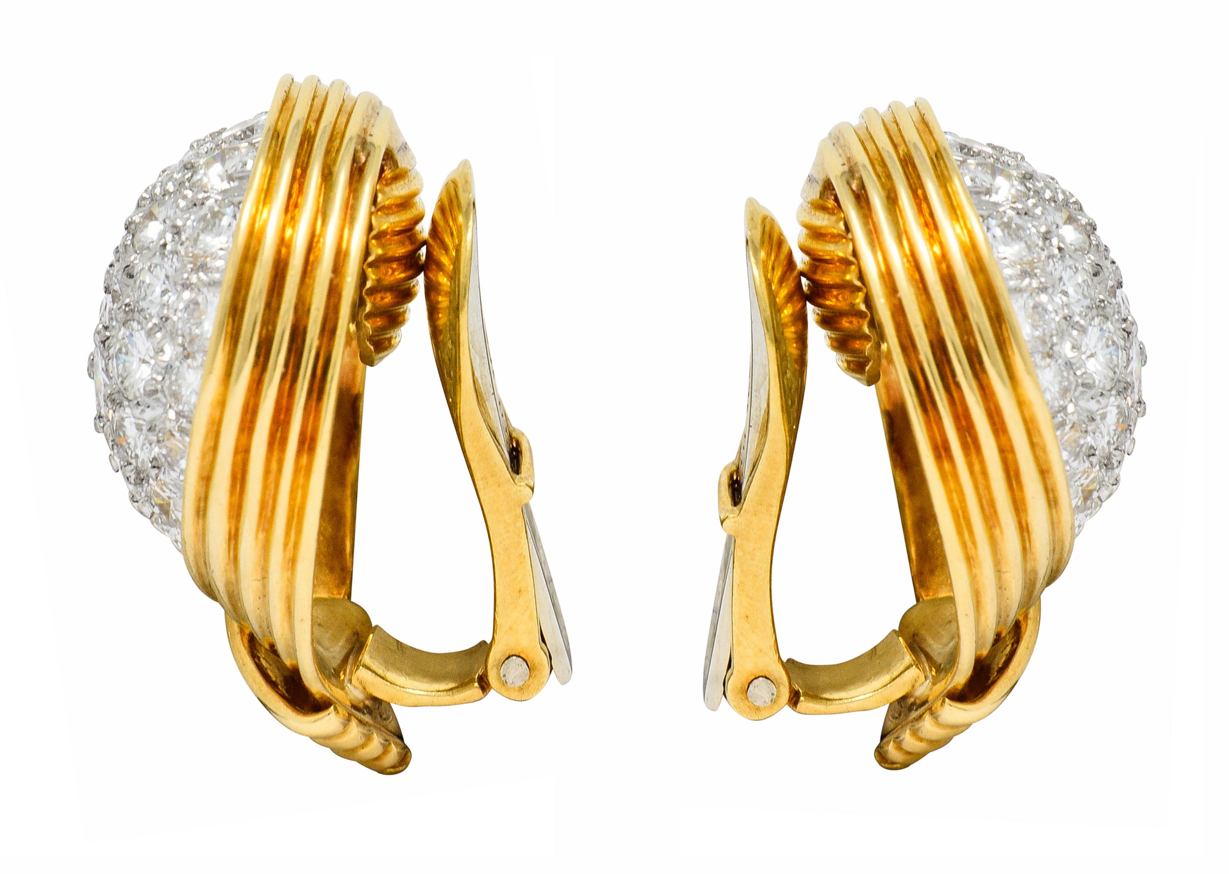 David Webb 3.50 CTW Pave Diamond 18 Karat Gold Platinum Ear-Clip EarringsEarrings - Wilson's Estate Jewelry