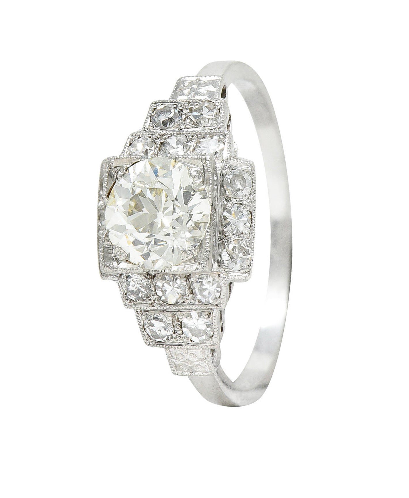 Art Deco 1.62 CTW Diamond Platinum Stepped Engagement RingRing - Wilson's Estate Jewelry