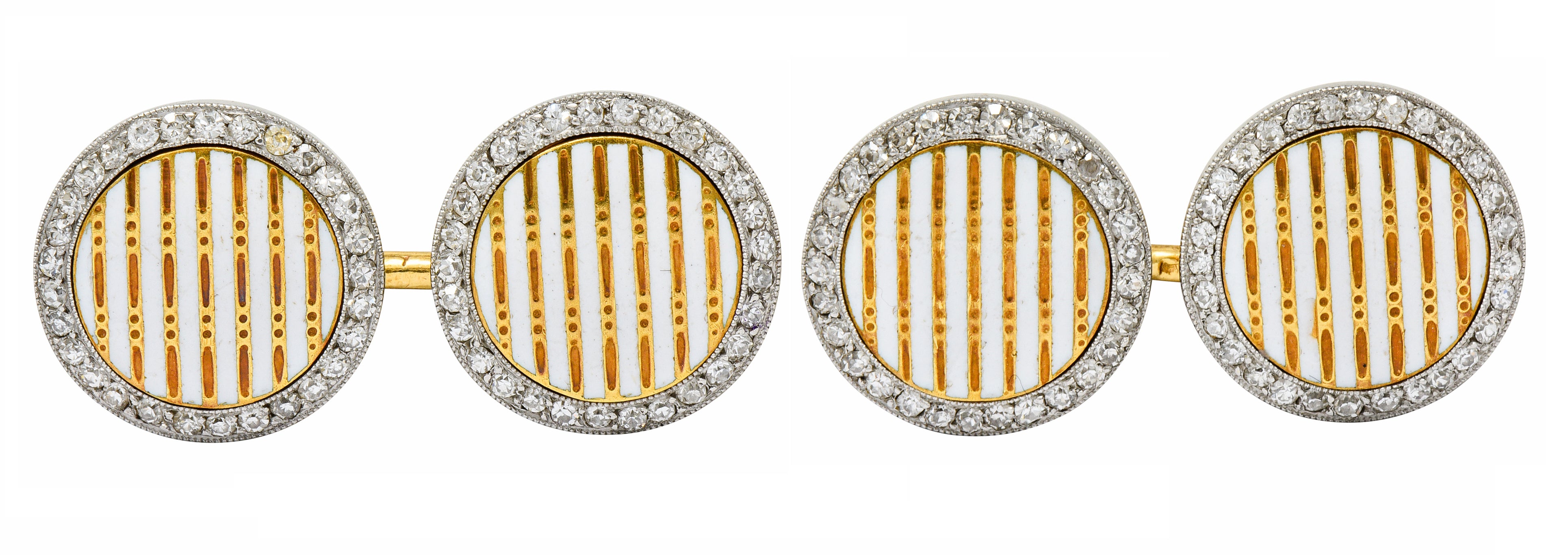 Cartier Paris Diamond Enamel Platinum-Topped 18 Karat Gold Men's CufflinksCufflinks - Wilson's Estate Jewelry