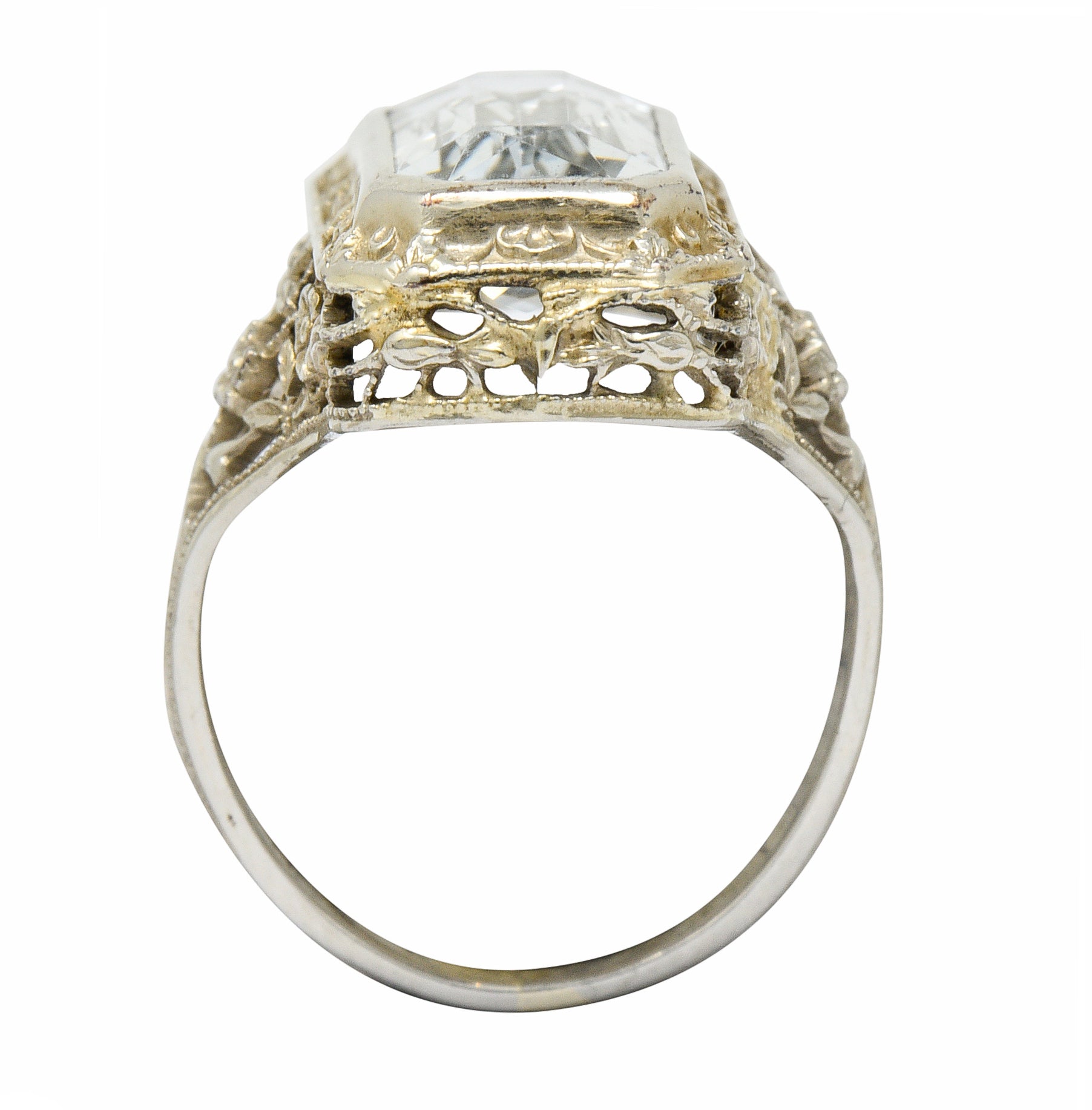 Early Art Deco Aquamarine 14 Karat White Gold Floral Lace RingRing - Wilson's Estate Jewelry