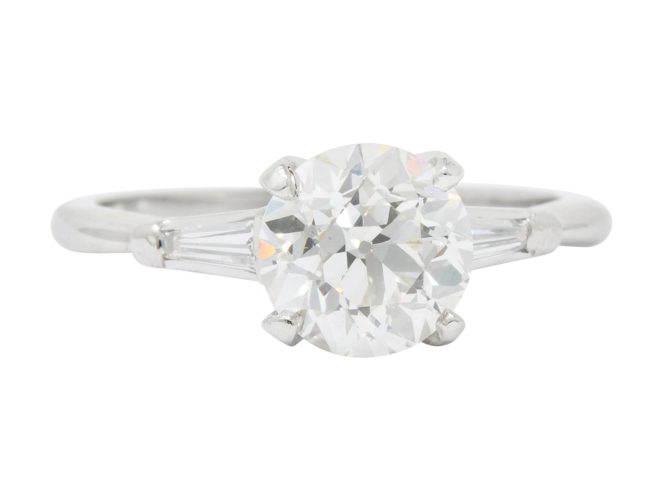 Mid-Century 1.95 CTW Diamond Platinum Engagement Ring GIA Circa 1950 - Wilson's Estate Jewelry