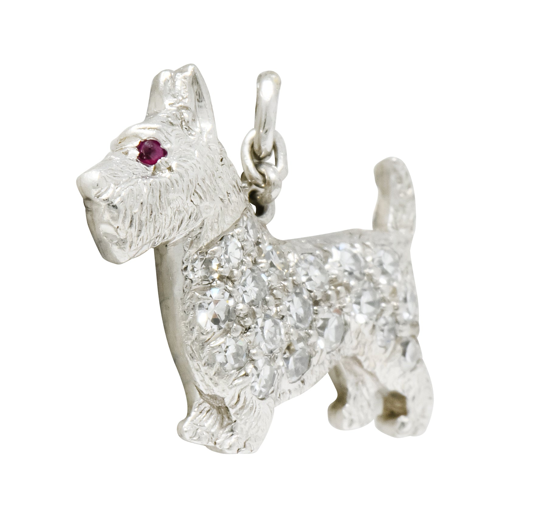 Art Deco Pavé Diamond Platinum Scottish Terrier Dog Charm - Wilson's Estate Jewelry