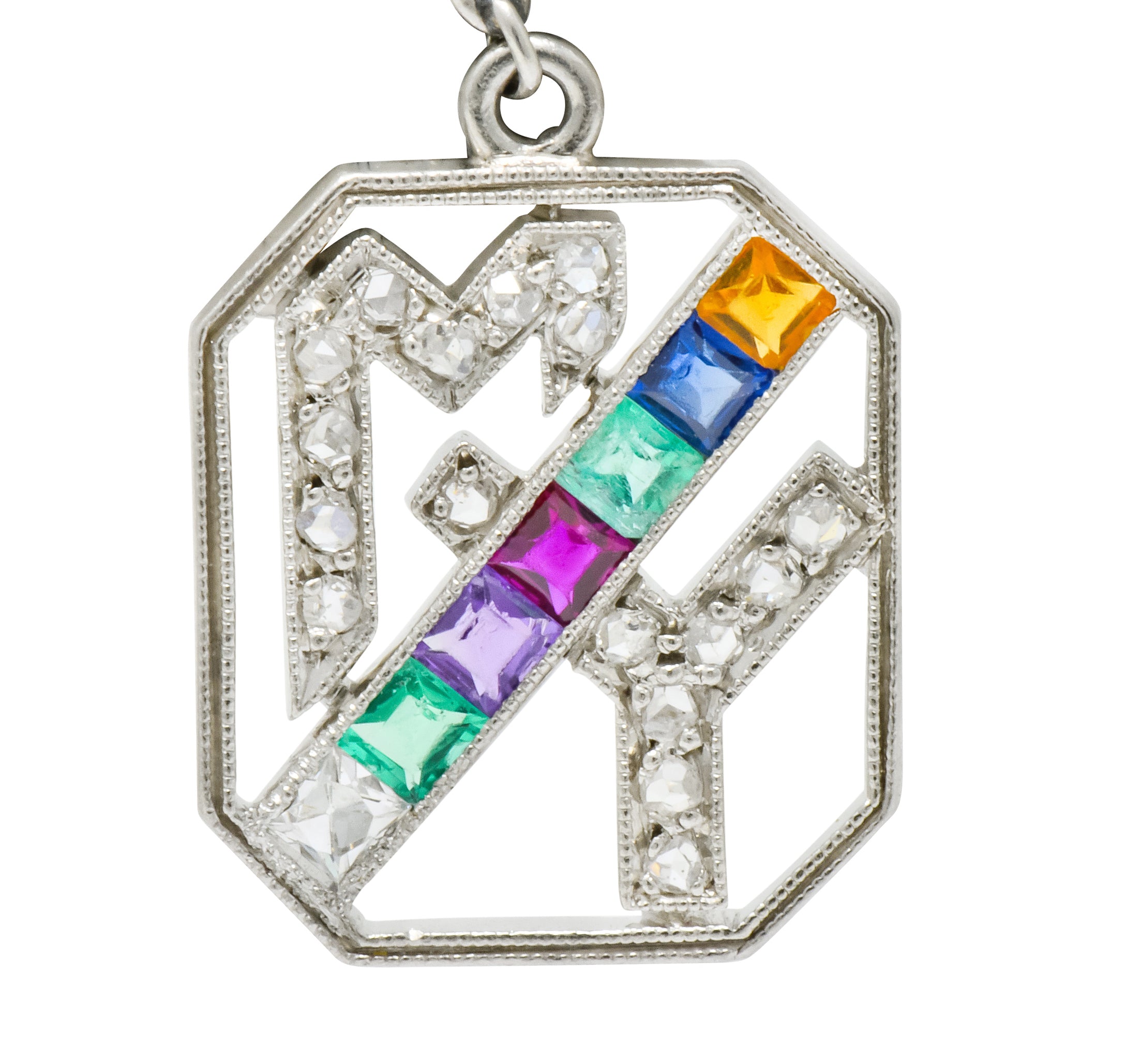 Art Deco Multi-Gem Platinum Acrostic My Dearest Charm - Wilson's Estate Jewelry