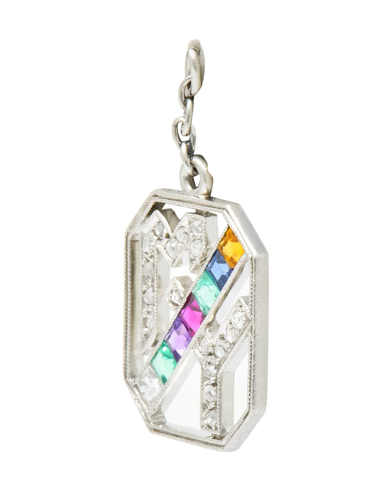 Art Deco Multi-Gem Platinum Acrostic My Dearest Charm - Wilson's Estate Jewelry