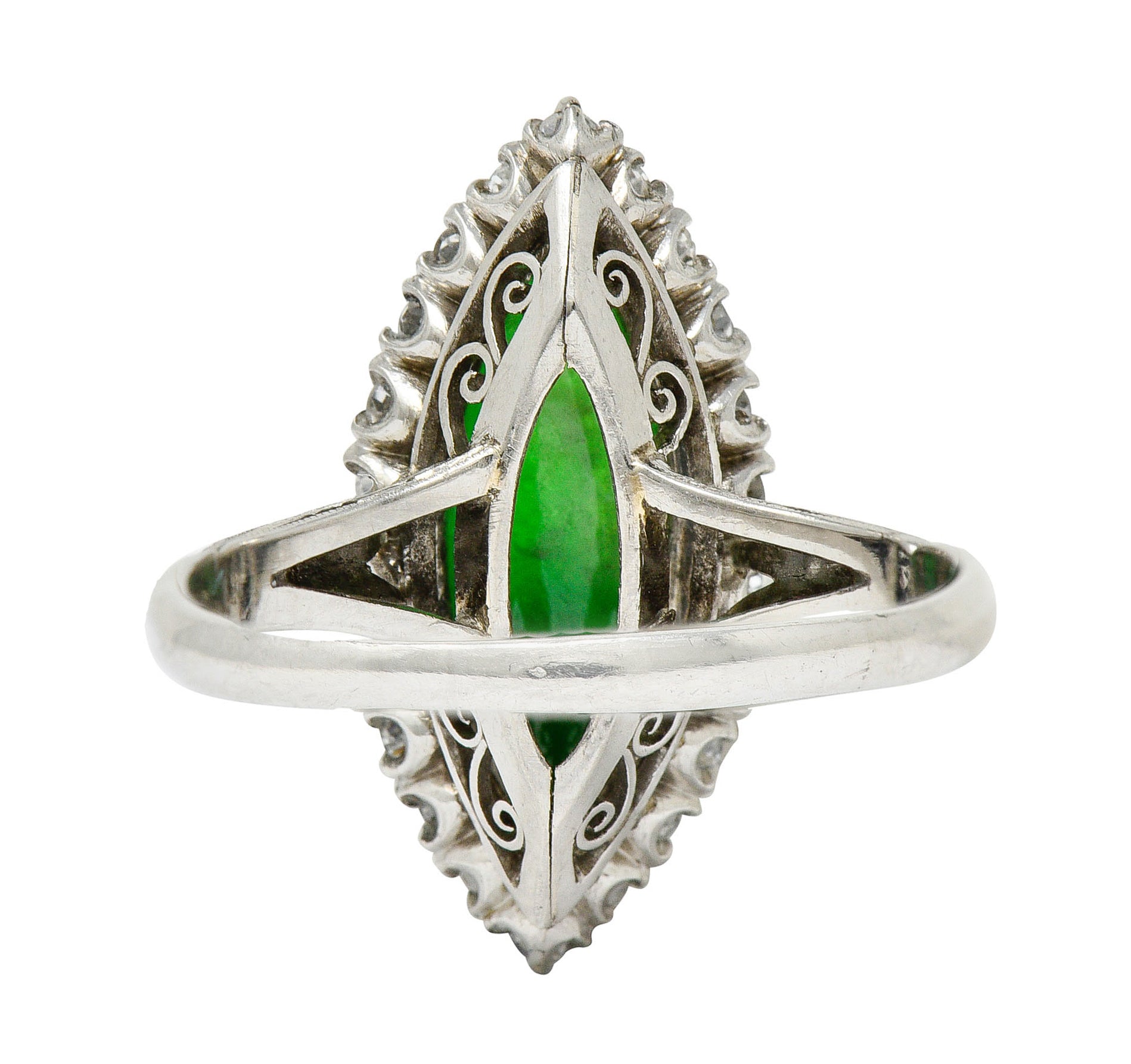 1930's Art Deco Jade Diamond Platinum Navette Cluster RingRing - Wilson's Estate Jewelry