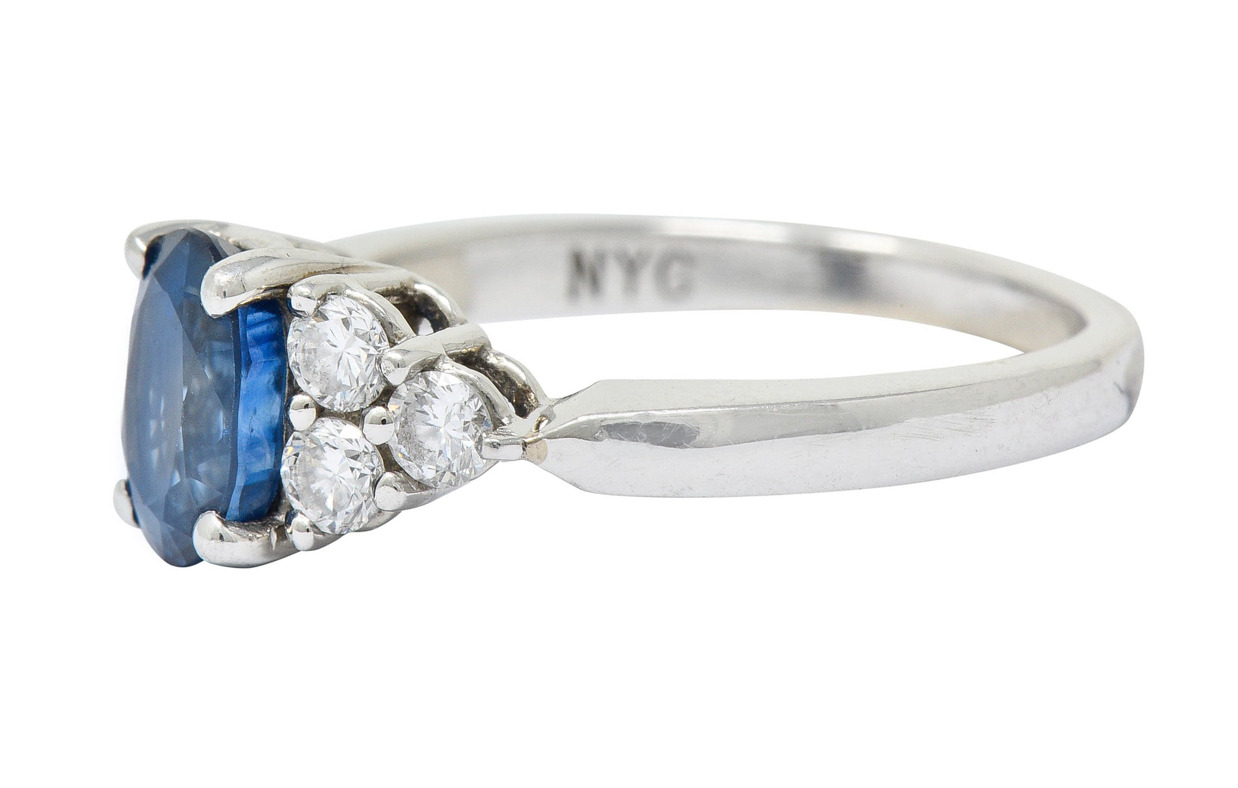 Modern 1.51 CTW Sapphire Diamond Platinum Engagement RingRing - Wilson's Estate Jewelry