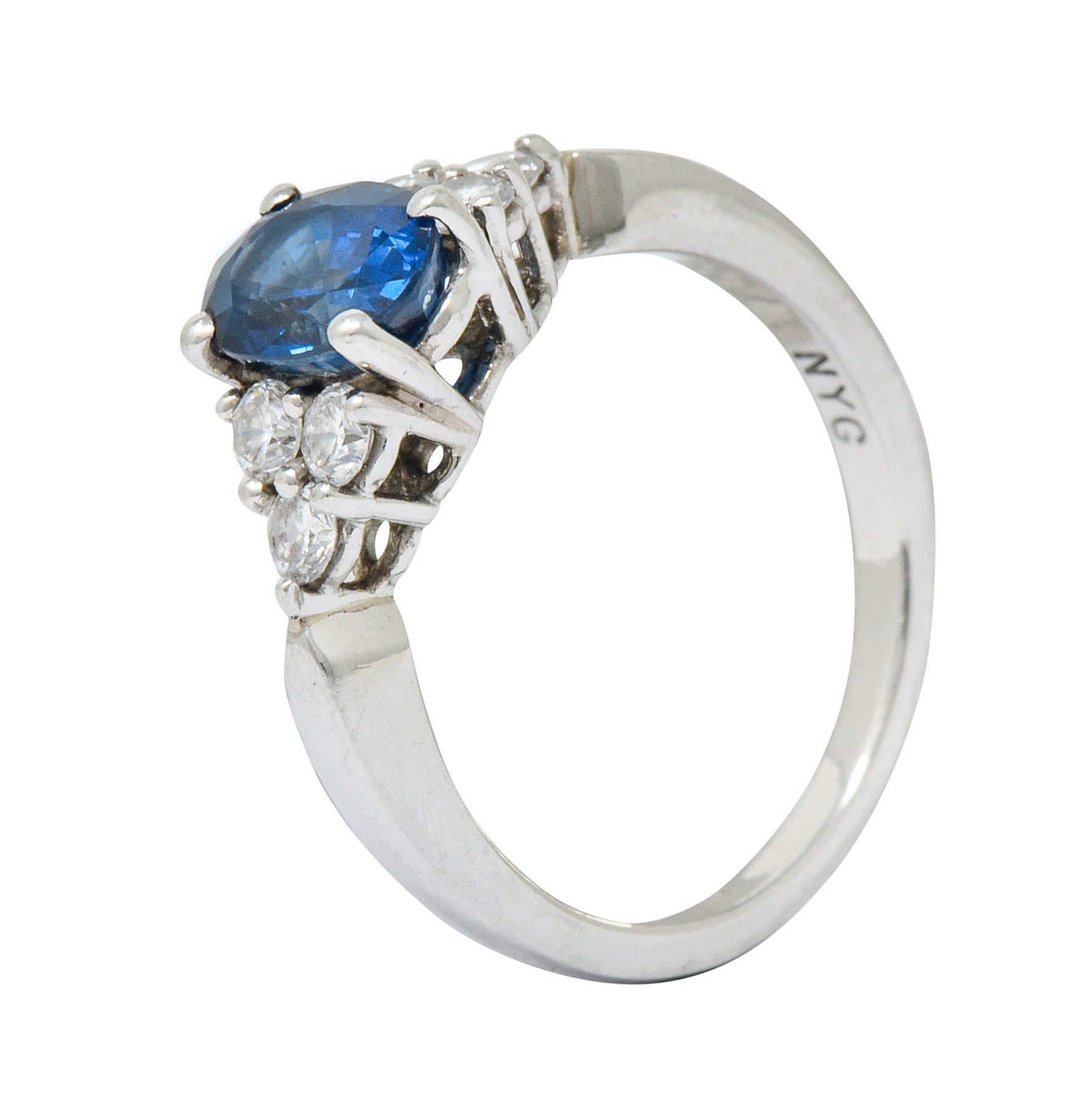 Modern 1.51 CTW Sapphire Diamond Platinum Engagement RingRing - Wilson's Estate Jewelry