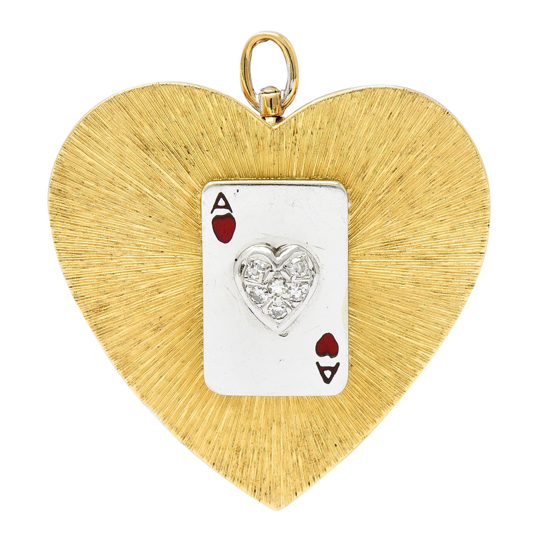 1950's Mid-Century Diamond Enamel Platinum 14 Karat Gold Heart Pendant Brooch - Wilson's Estate Jewelry