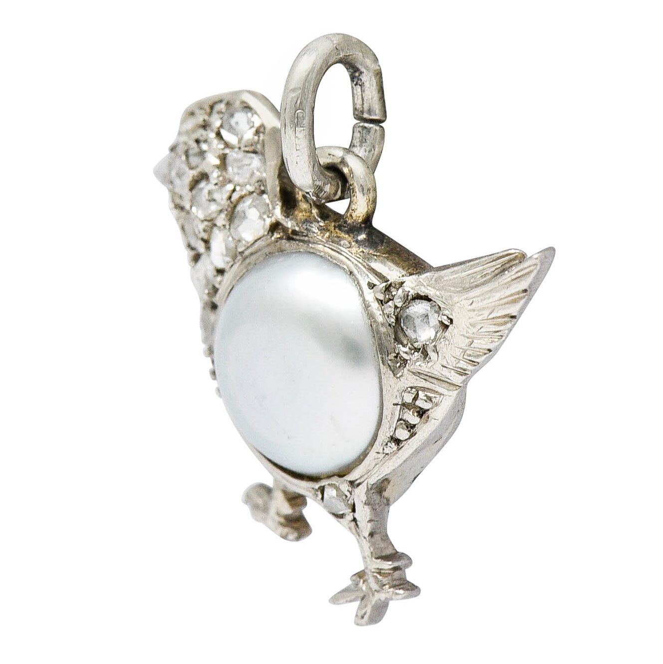 1920's Art Deco Pave Diamond Pearl Platinum Chick Charmcharm - Wilson's Estate Jewelry