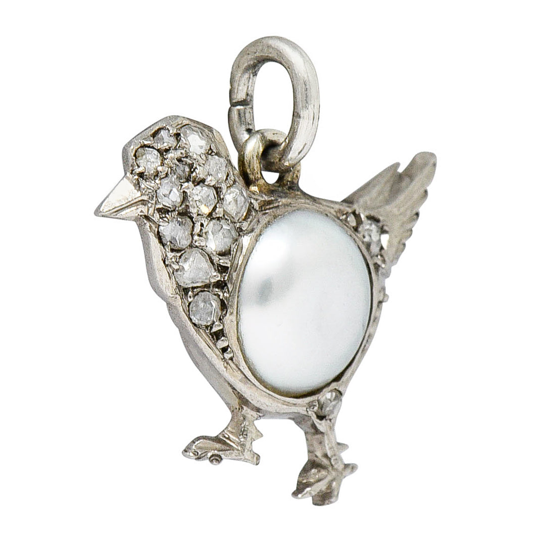 1920's Art Deco Pave Diamond Pearl Platinum Chick Charmcharm - Wilson's Estate Jewelry