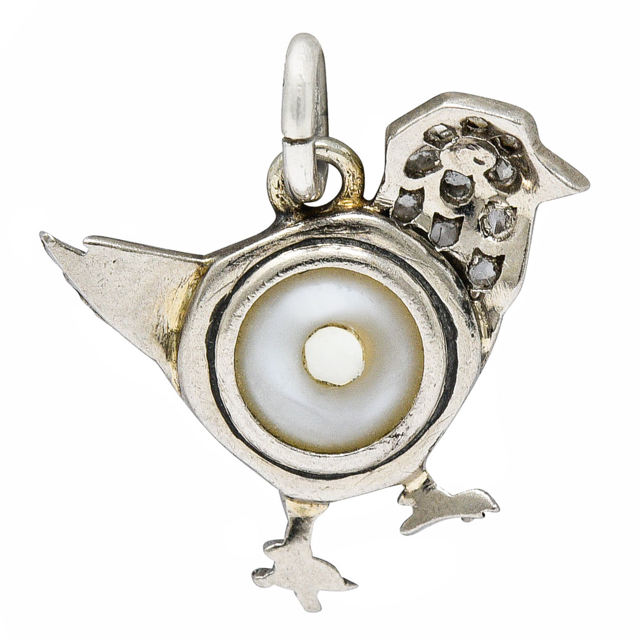 1920's Art Deco Pave Diamond Pearl Platinum Chick Charmcharm - Wilson's Estate Jewelry