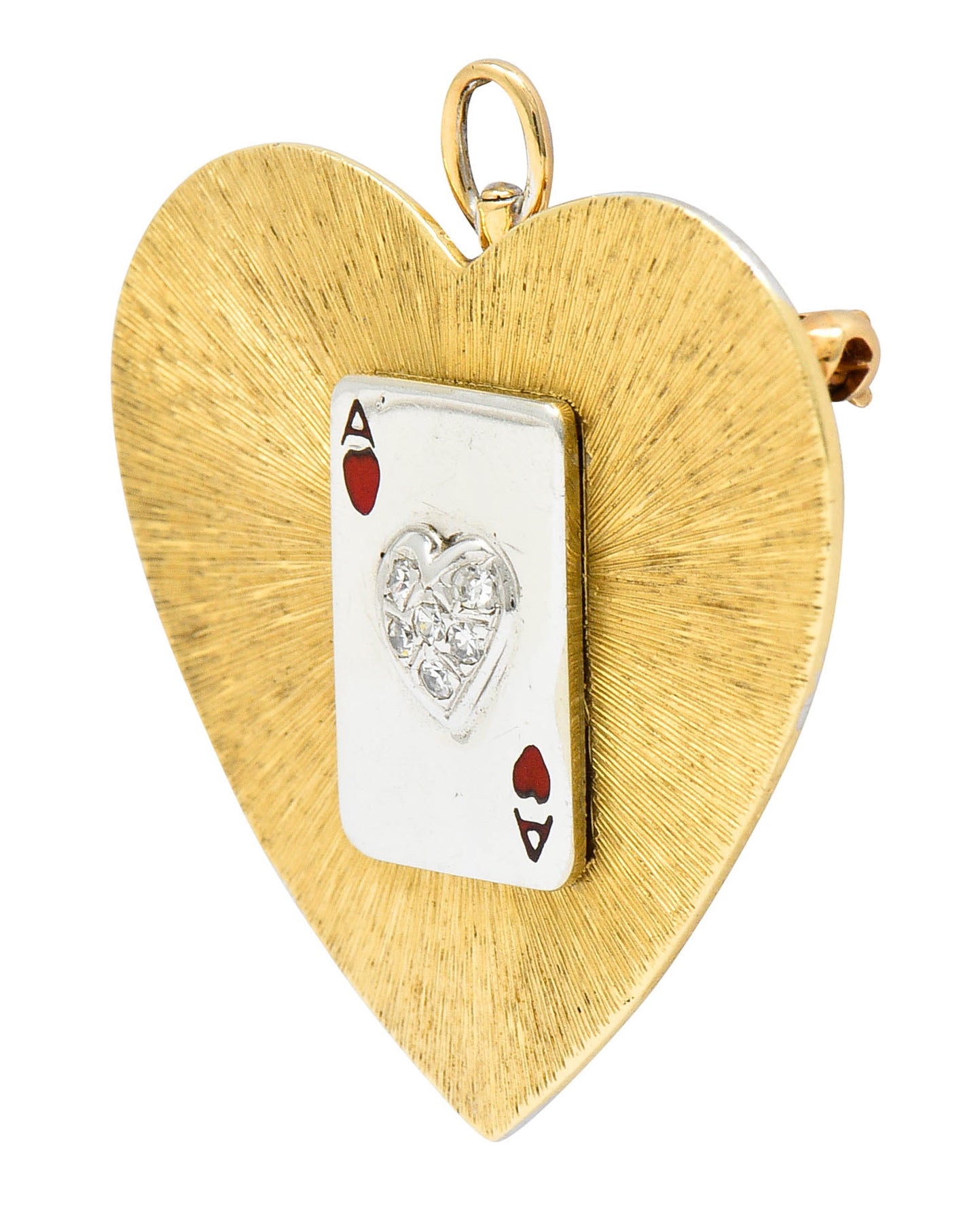 1950's Mid-Century Diamond Enamel Platinum 14 Karat Gold Heart Pendant Brooch - Wilson's Estate Jewelry