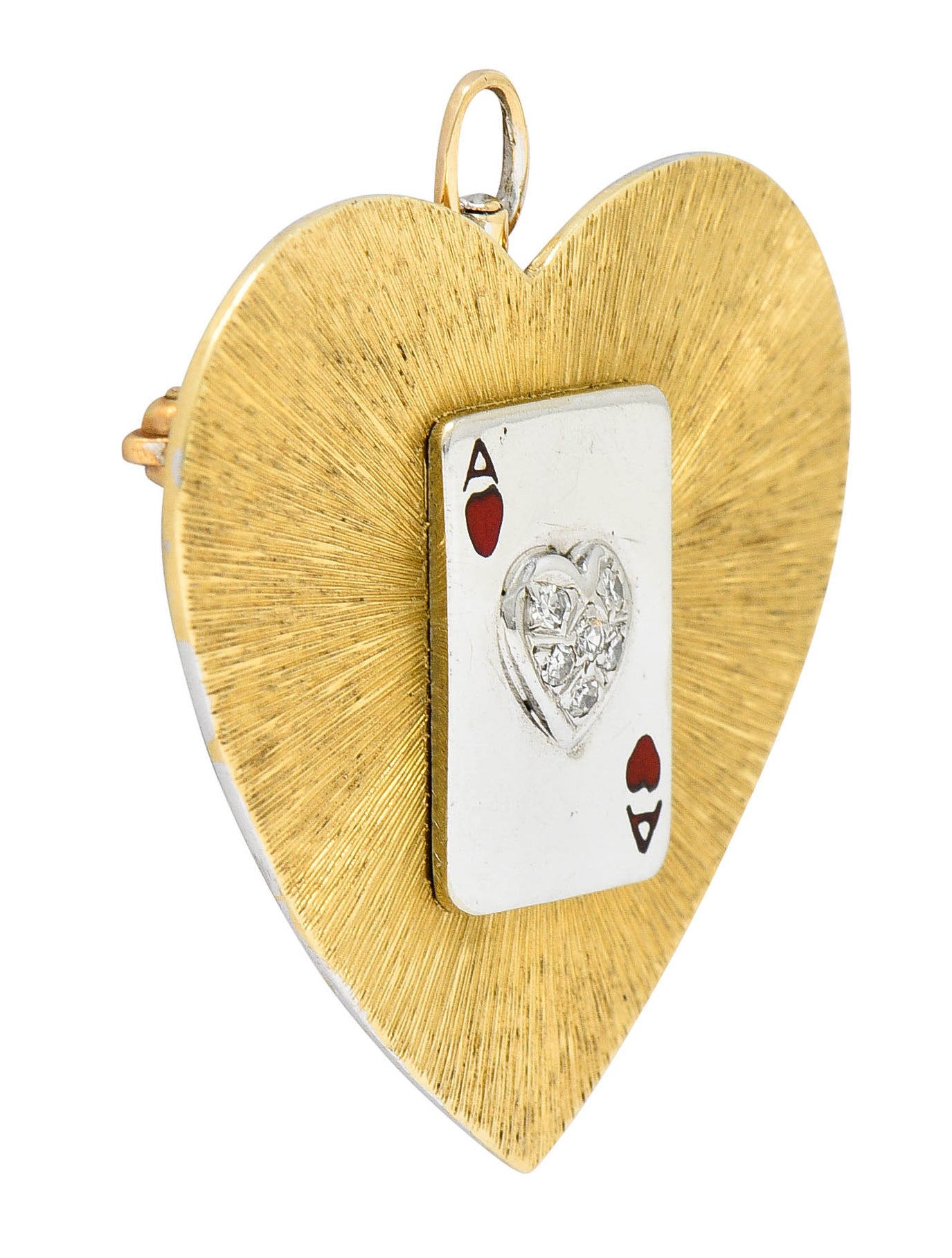 1950's Mid-Century Diamond Enamel Platinum 14 Karat Gold Heart Pendant Brooch - Wilson's Estate Jewelry