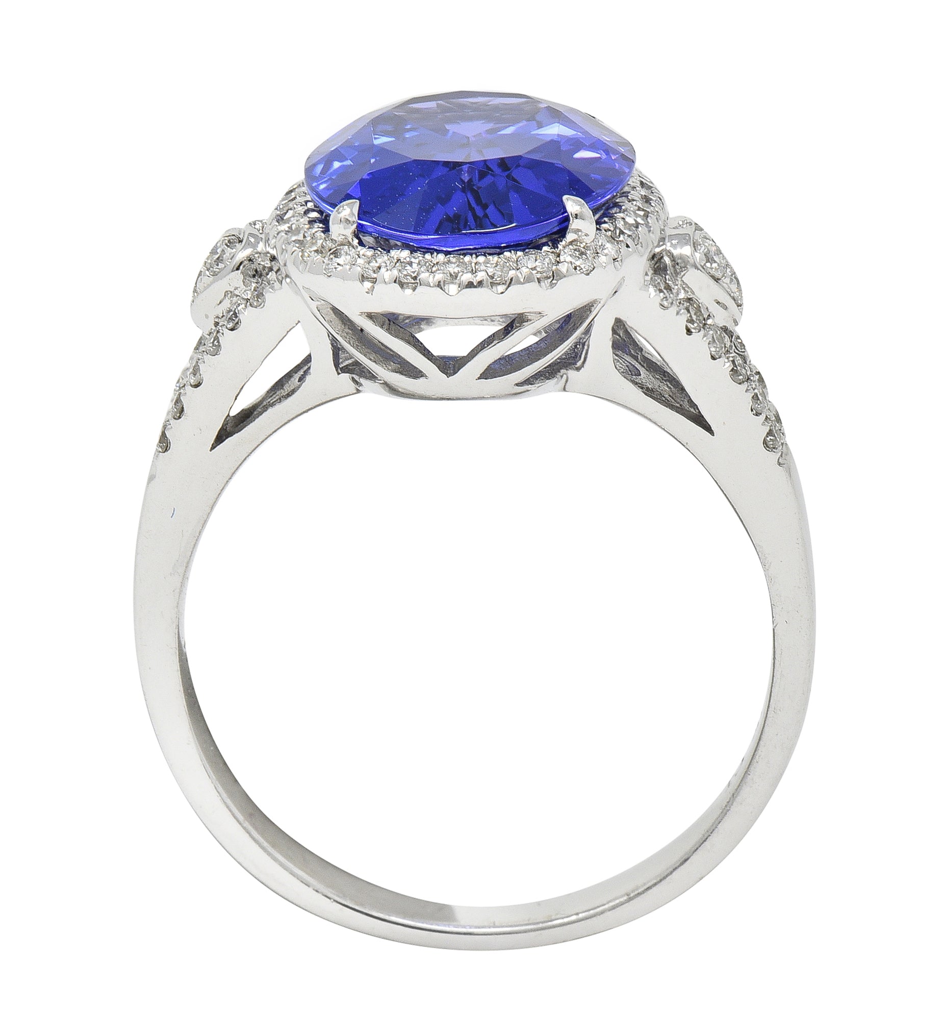 Contemporary 4.71 CTW Tanzanite Diamond 14 Karat White Gold Halo Ring