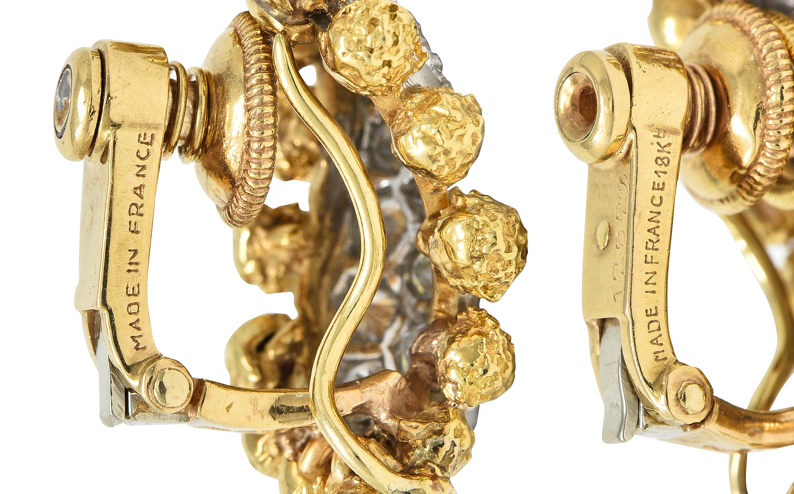 1960's Cartier 2.36 CTW Pave Diamond Platinum 18 Karat Yellow Gold Ear-Clip Earrings Wilson's Estate Jewelry