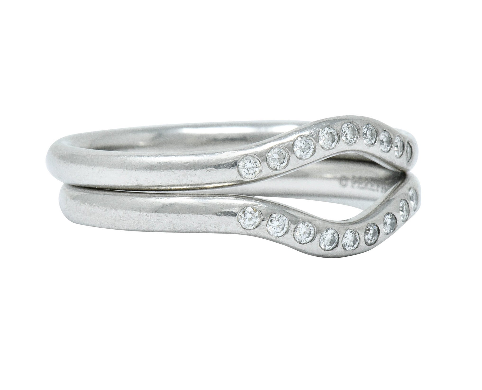 Two Tiffany & Co. Vintage Diamond Platinum Chevron Contour Stacking Band RingsRing - Wilson's Estate Jewelry