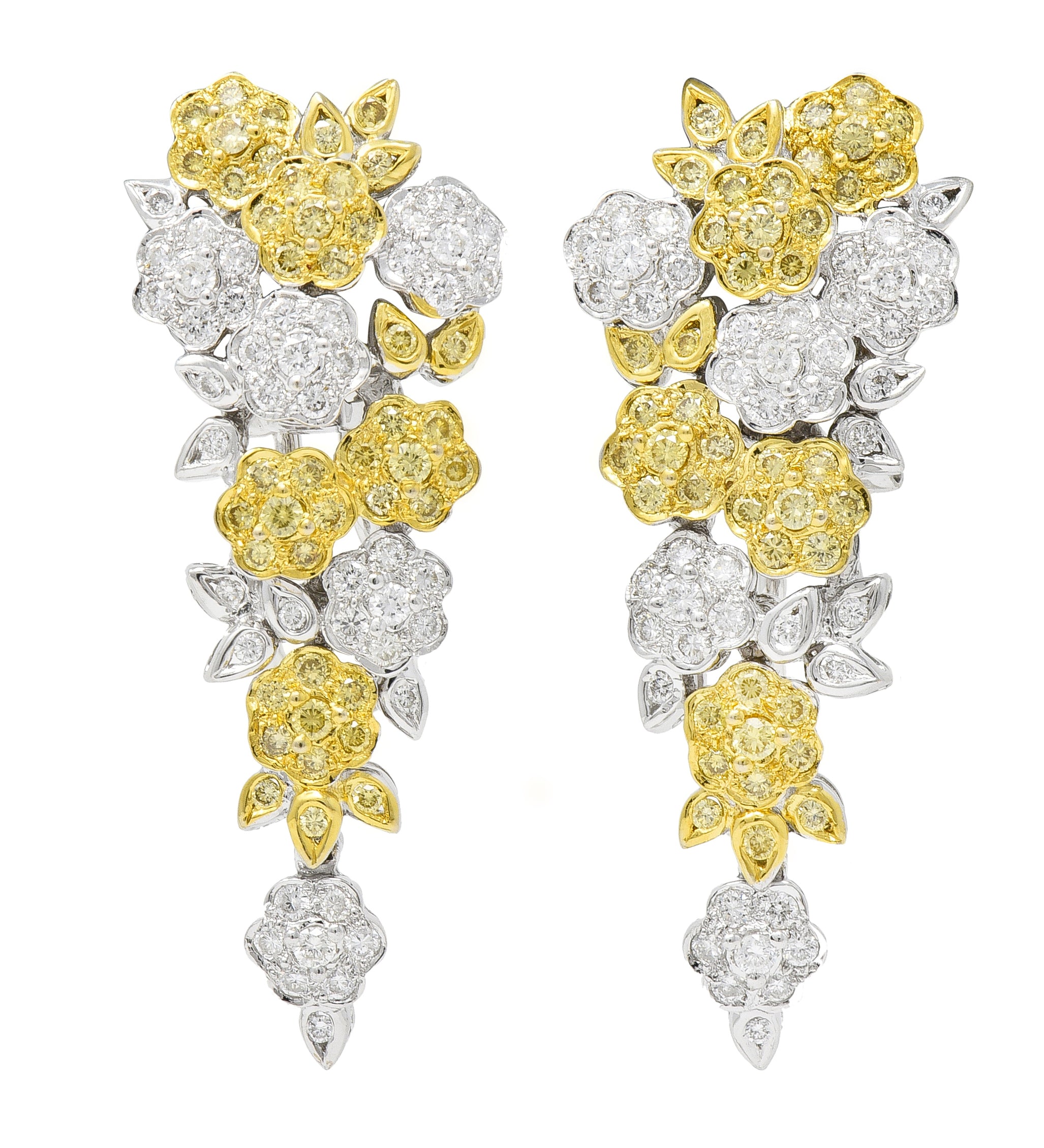 Contemporary 1.58 CTW Fancy Yellow Diamond 18 Karat Gold Floral Earrings