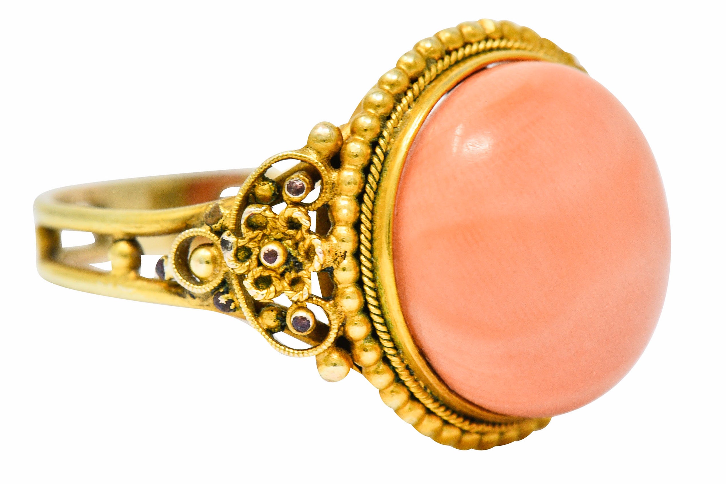 Victorian 14 Karat Yellow Gold Orange Coral Cocktail RingRing - Wilson's Estate Jewelry