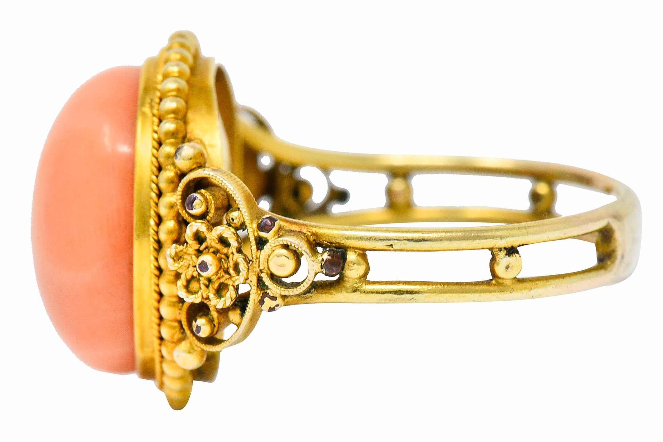 Victorian 14 Karat Yellow Gold Orange Coral Cocktail RingRing - Wilson's Estate Jewelry