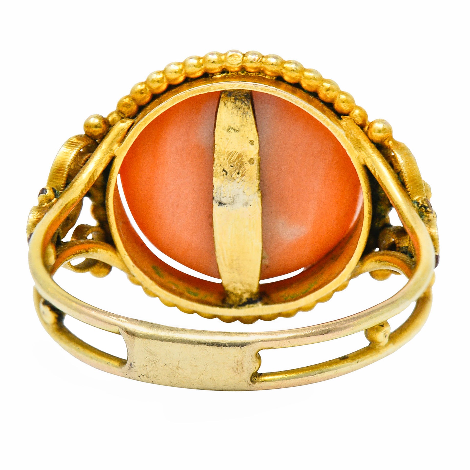 Victorian 14 Karat Yellow Gold Orange Coral Cocktail RingRing - Wilson's Estate Jewelry