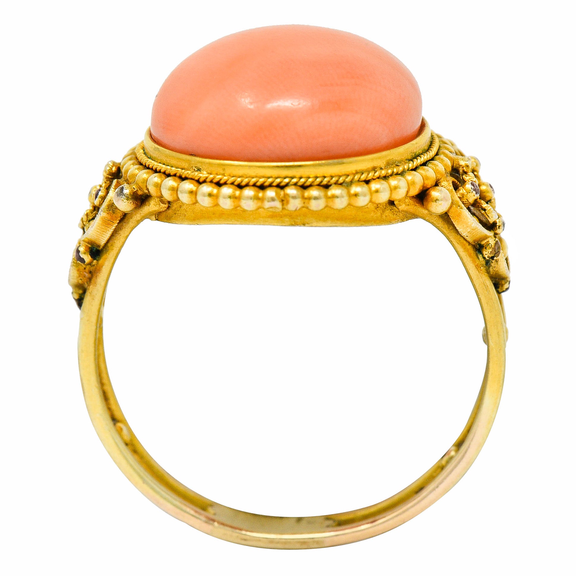 Victorian 14 Karat Yellow Gold Orange Coral Cocktail RingRing - Wilson's Estate Jewelry