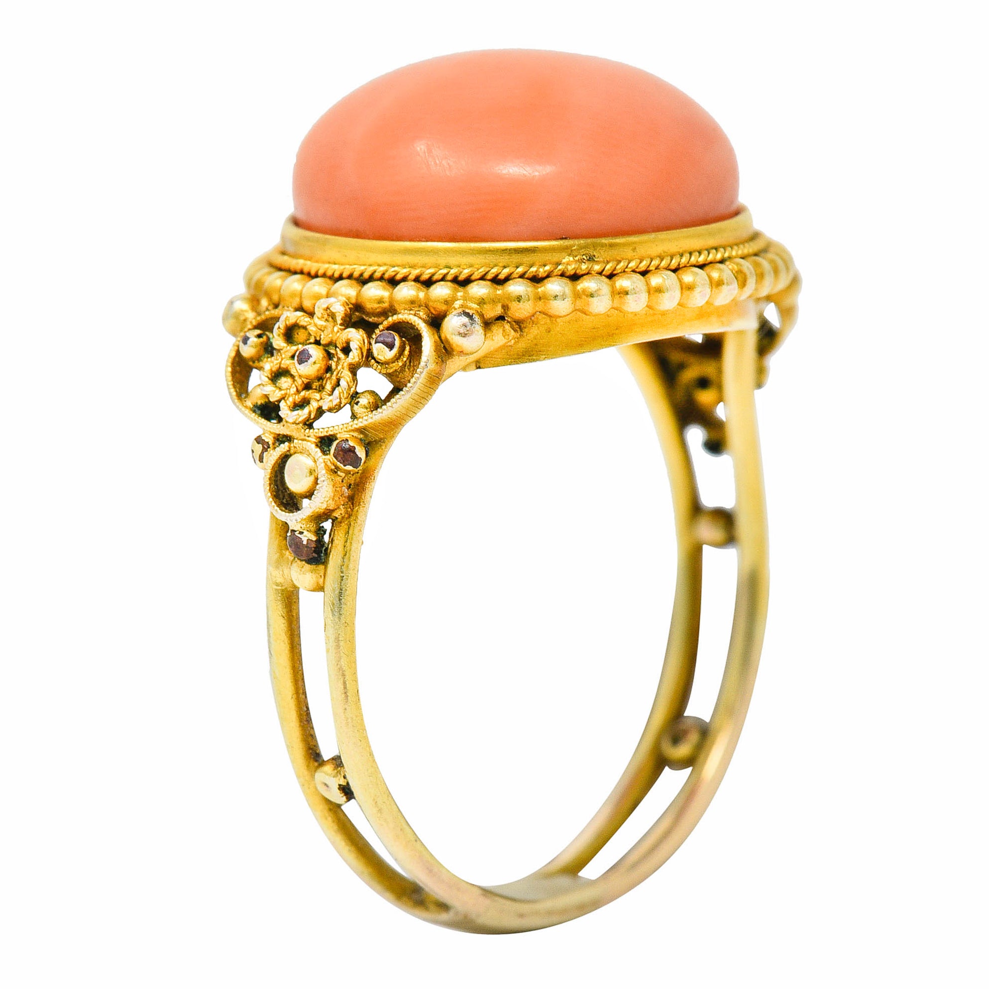 Victorian 14 Karat Yellow Gold Orange Coral Cocktail RingRing - Wilson's Estate Jewelry