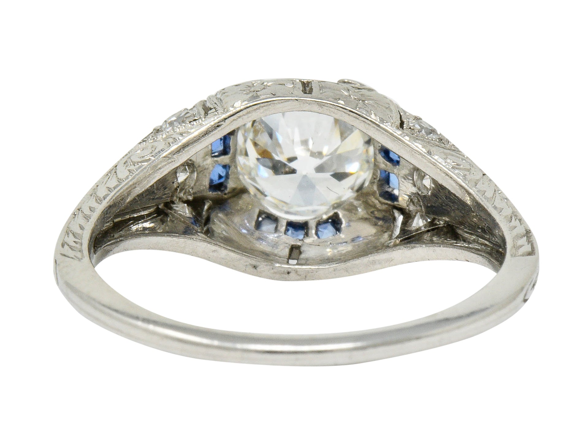 Art Deco 0.84 CTW Diamond Sapphire Platinum Floral Engagement RingRing - Wilson's Estate Jewelry