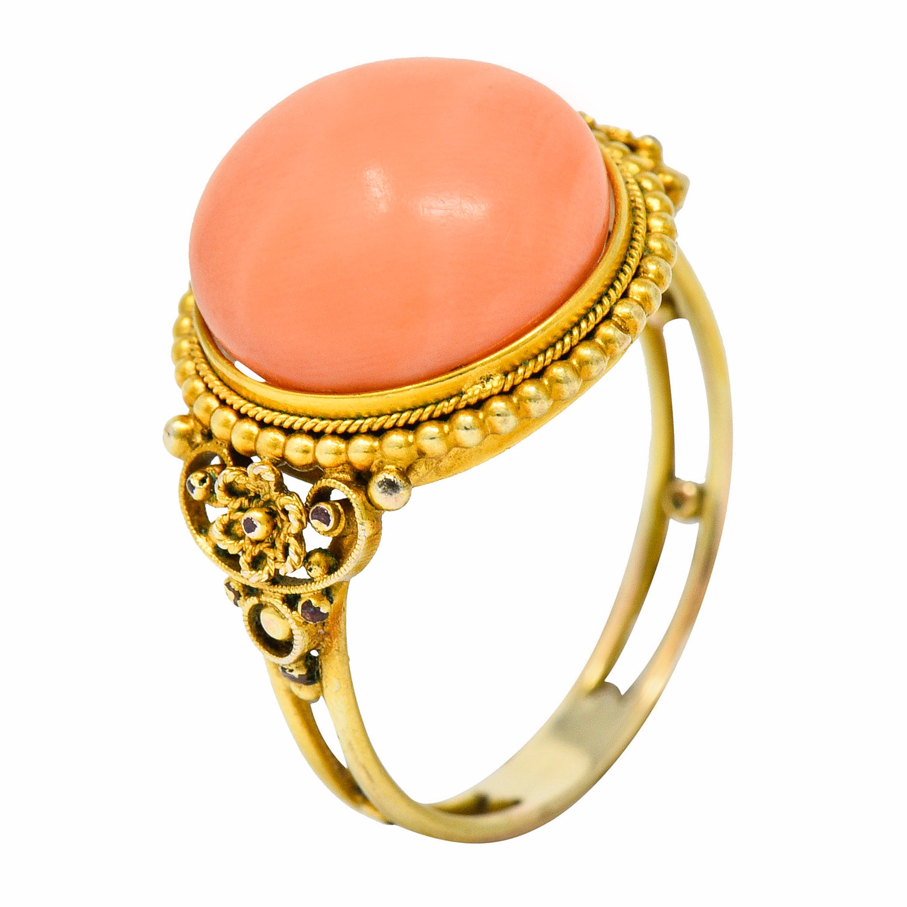 Victorian 14 Karat Yellow Gold Orange Coral Cocktail RingRing - Wilson's Estate Jewelry