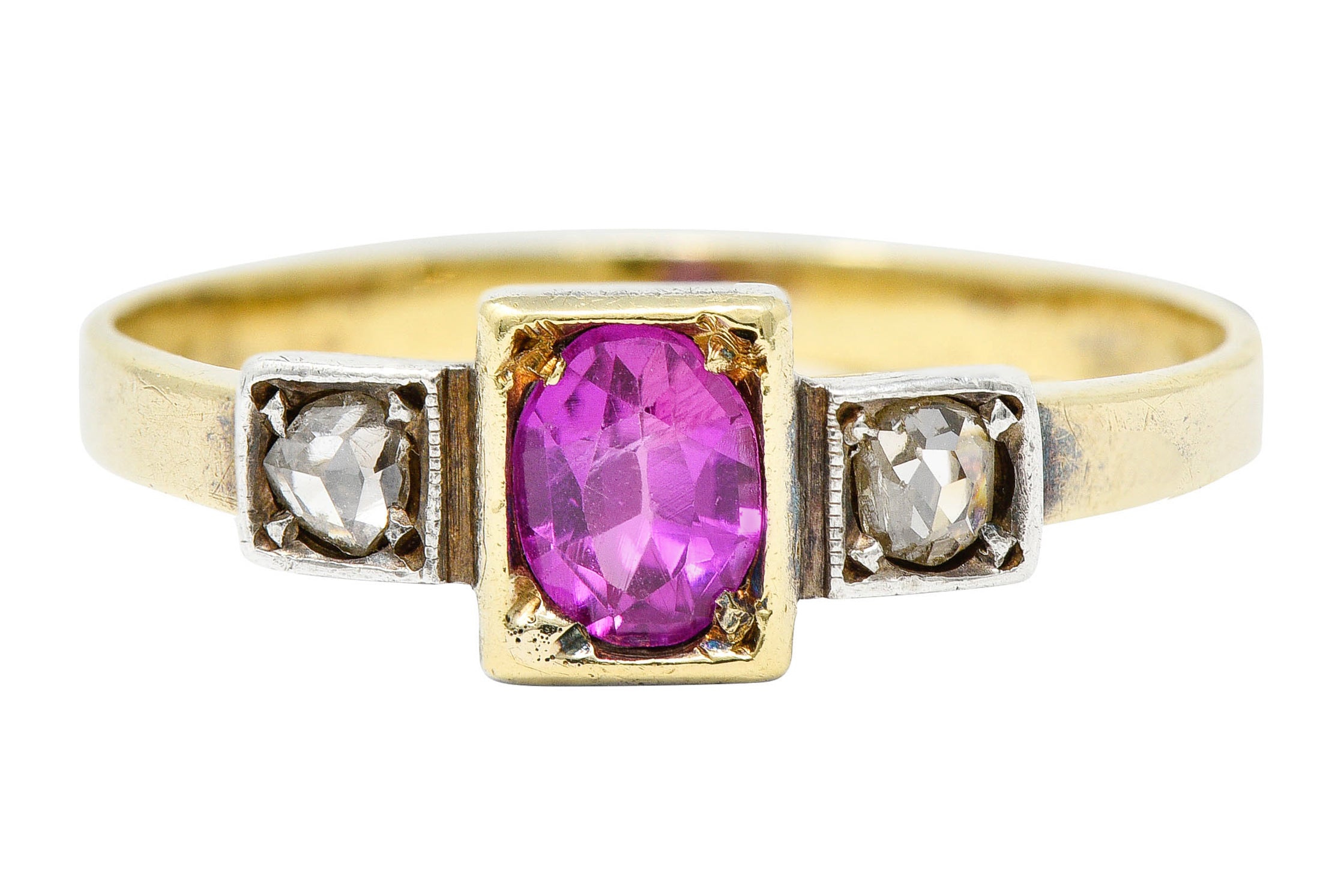 Victorian 0.60 CTW Ruby Diamond Platinum-Topped 18 Karat Gold RingRing - Wilson's Estate Jewelry