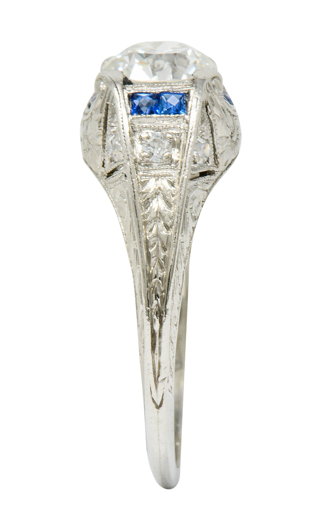 Art Deco 0.84 CTW Diamond Sapphire Platinum Floral Engagement RingRing - Wilson's Estate Jewelry