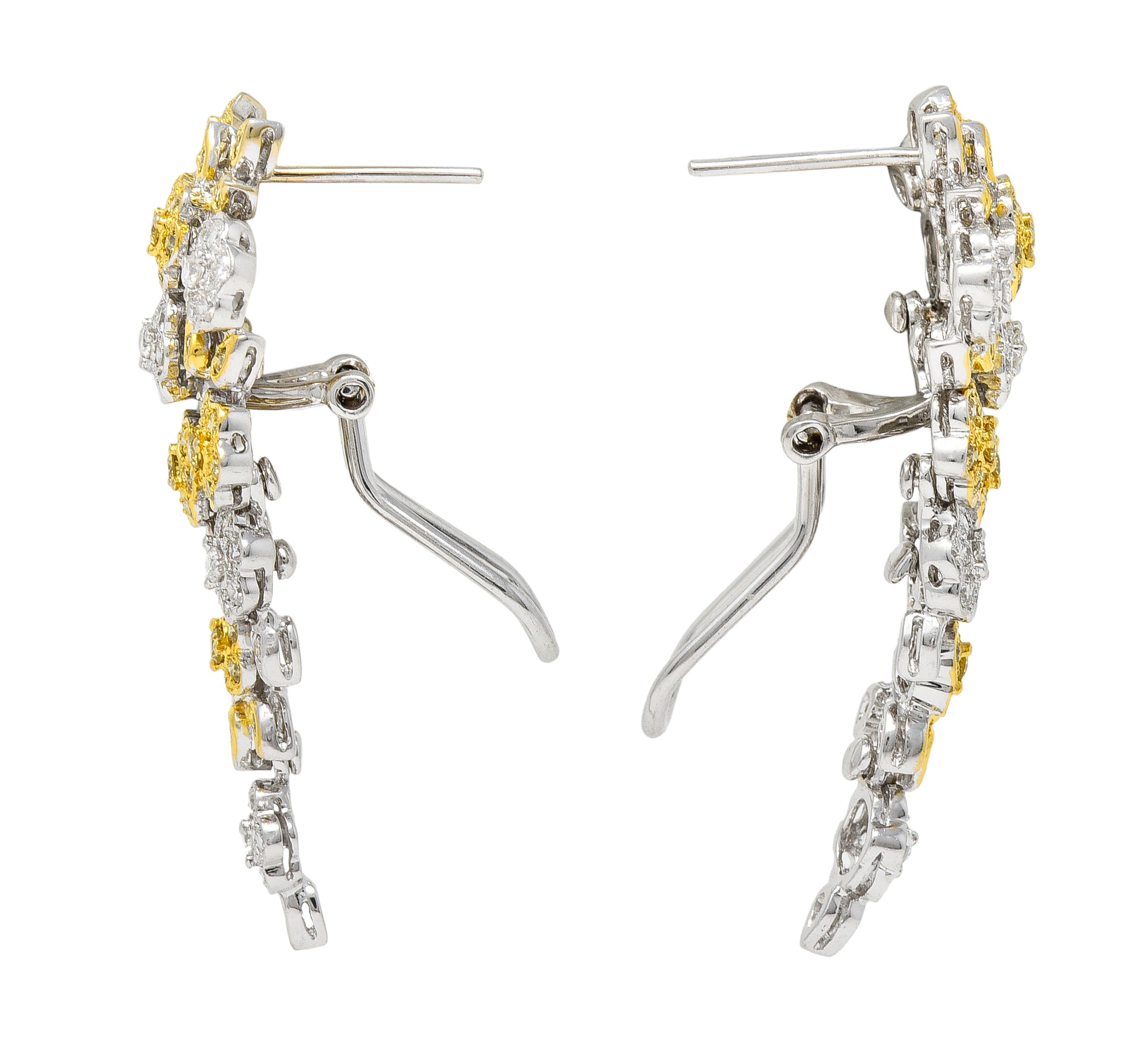 Contemporary 1.58 CTW Fancy Yellow Diamond 18 Karat Gold Floral Earrings