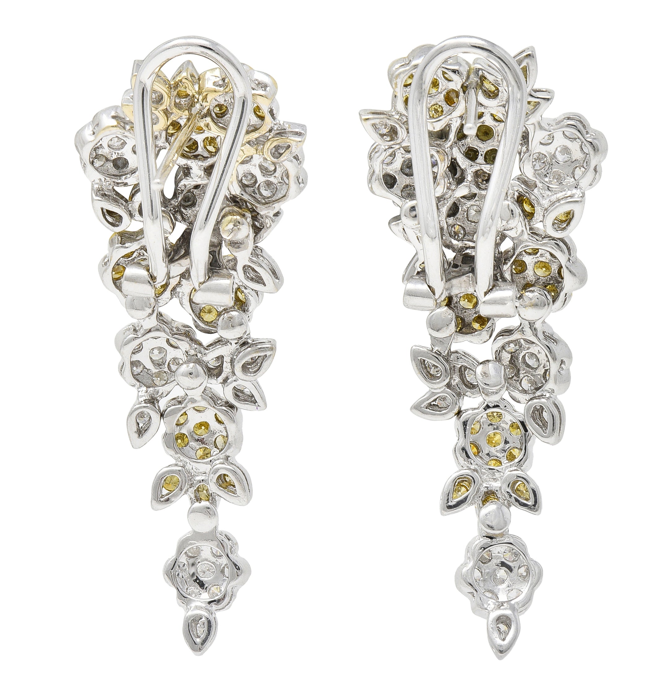 Contemporary 1.58 CTW Fancy Yellow Diamond 18 Karat Gold Floral Earrings