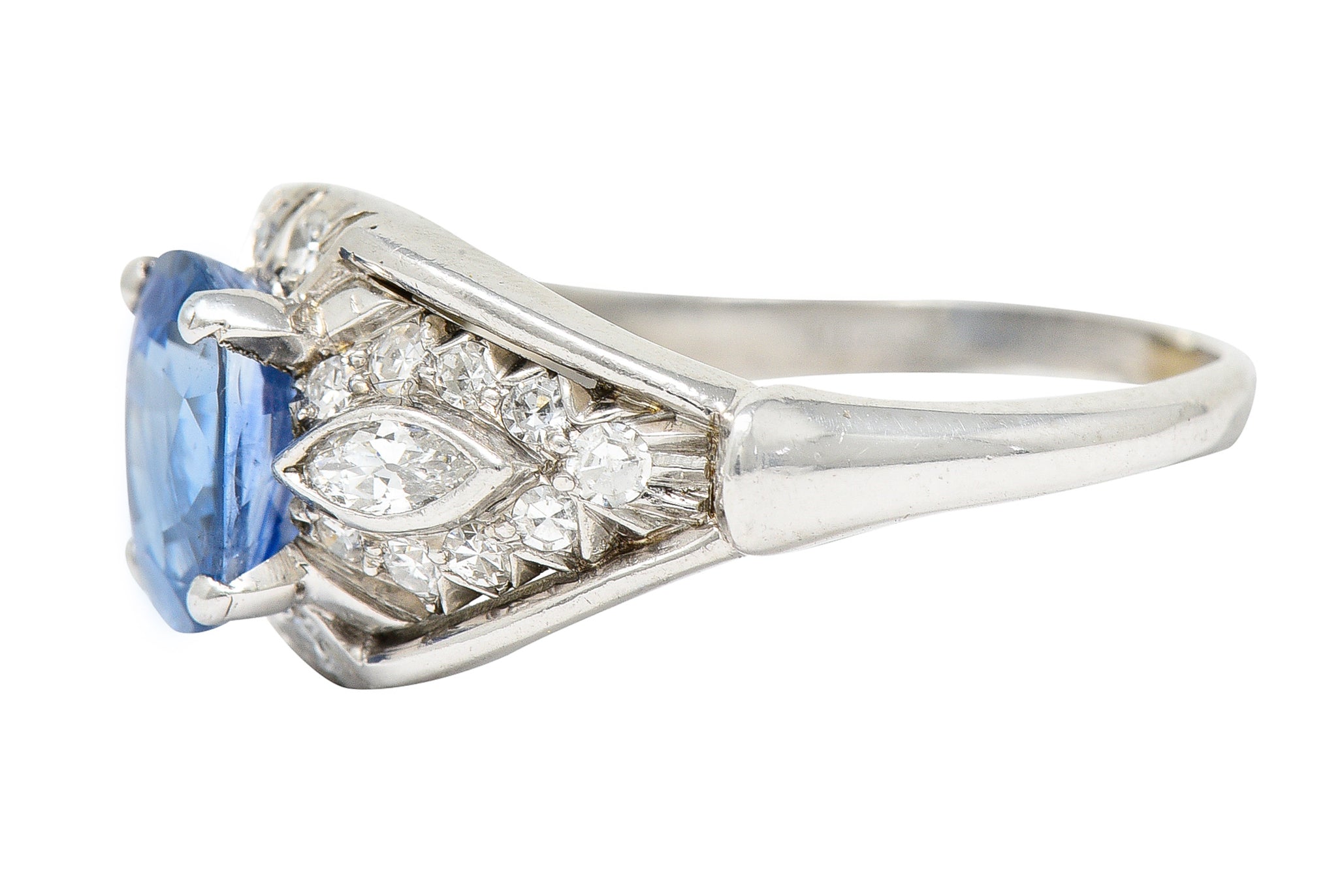 1950's Mid-Century 2.40 CTW Sapphire Diamond Platinum Bombe Band Ring Wilson's Estate Jewelry