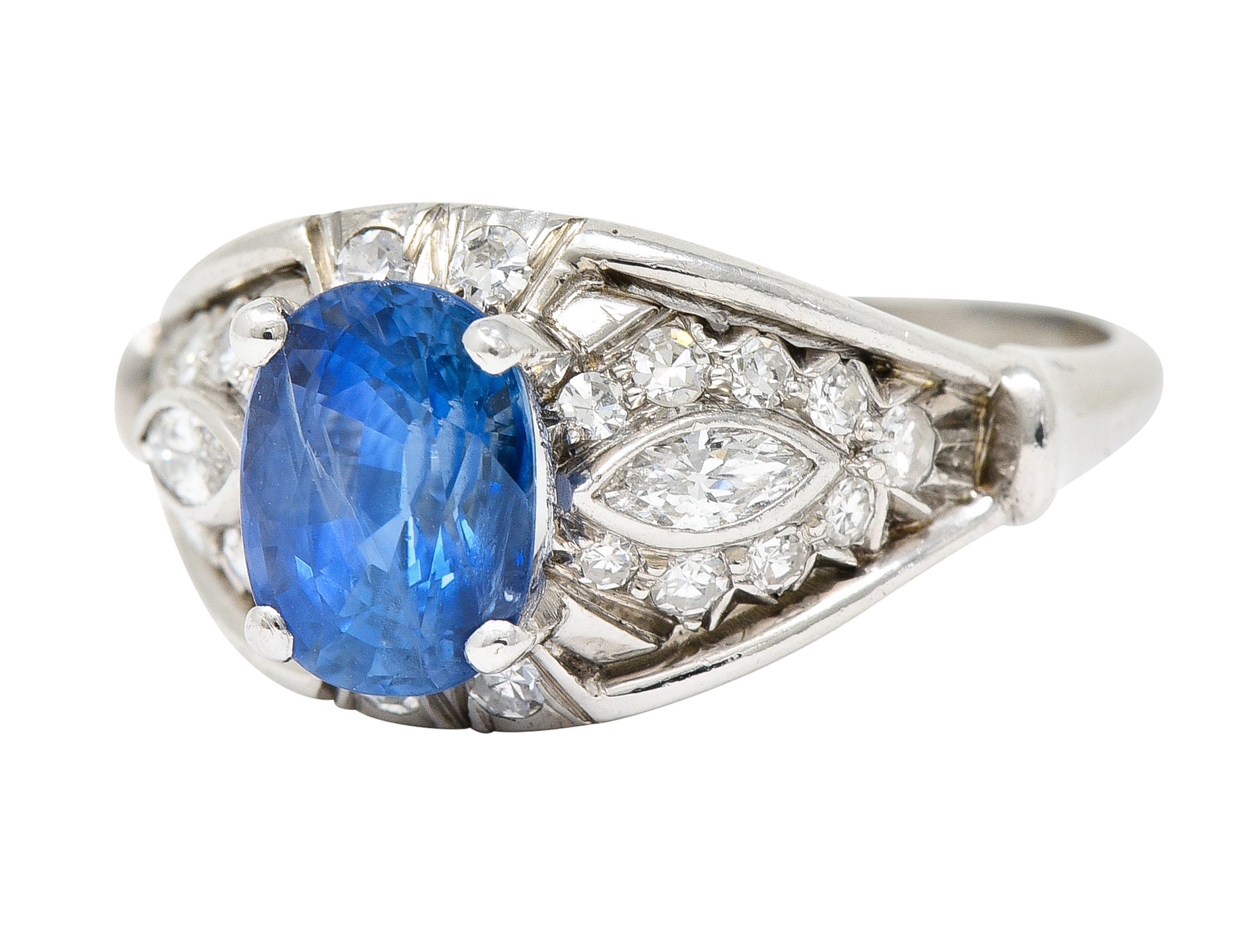 1950's Mid-Century 2.40 CTW Sapphire Diamond Platinum Bombe Band Ring Wilson's Estate Jewelry