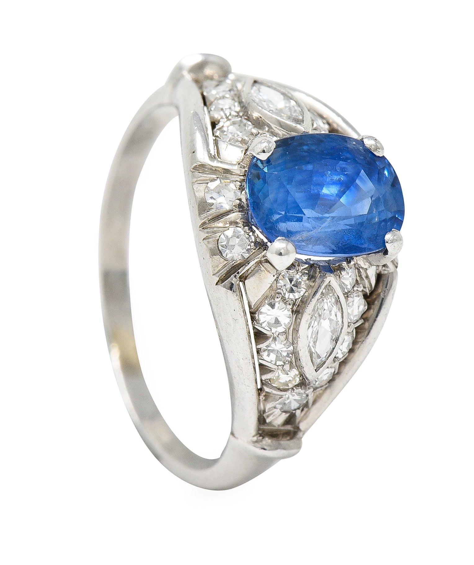 1950's Mid-Century 2.40 CTW Sapphire Diamond Platinum Bombe Band Ring Wilson's Estate Jewelry