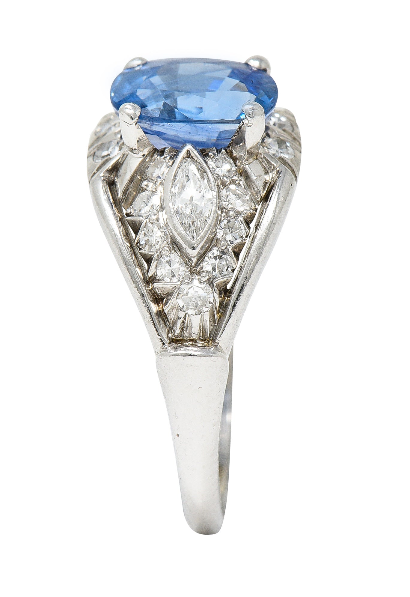 1950's Mid-Century 2.40 CTW Sapphire Diamond Platinum Bombe Band Ring Wilson's Estate Jewelry