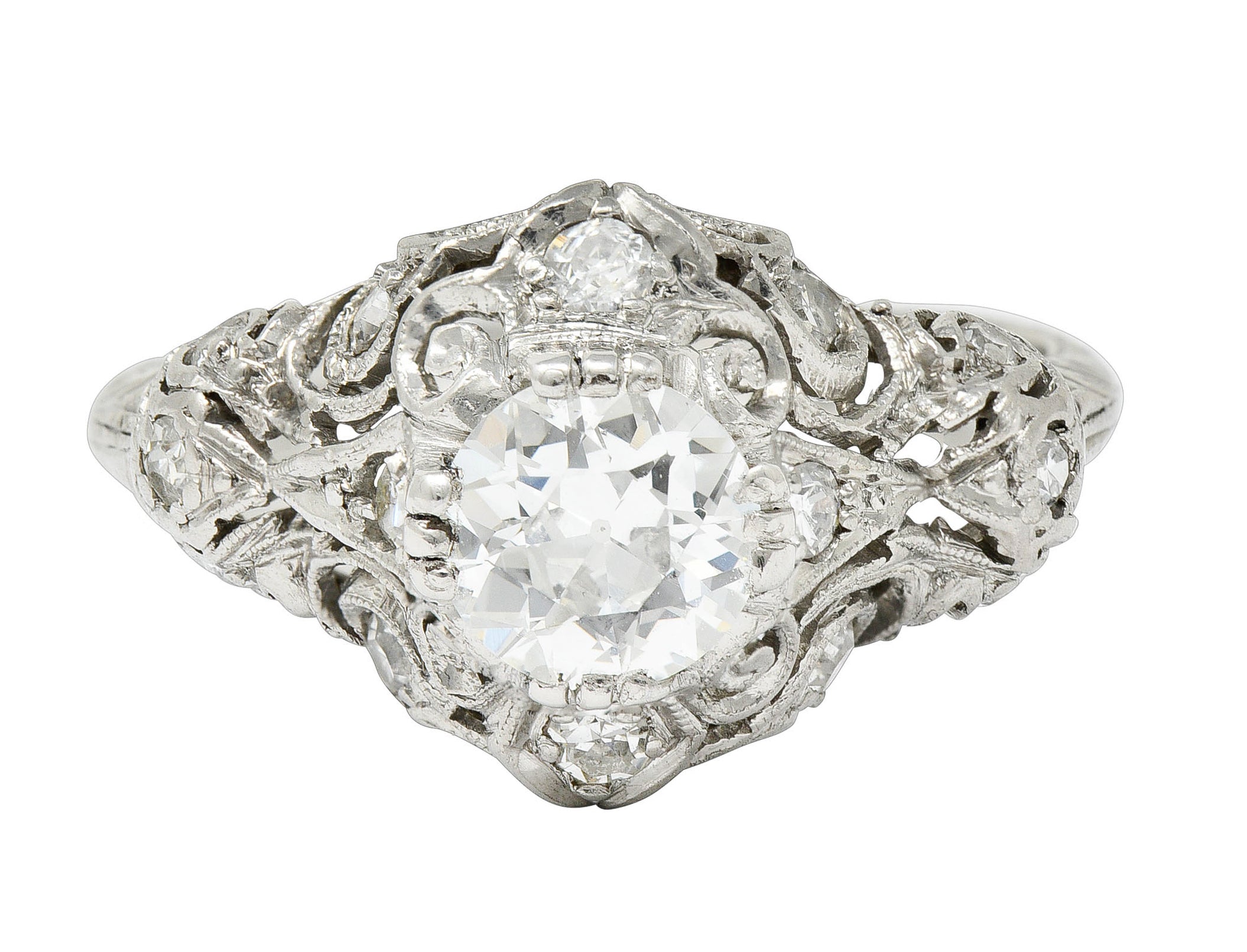 Wheeler & Co. Edwardian 1.05 CTW Diamond Platinum Scrolled Engagement RingRing - Wilson's Estate Jewelry