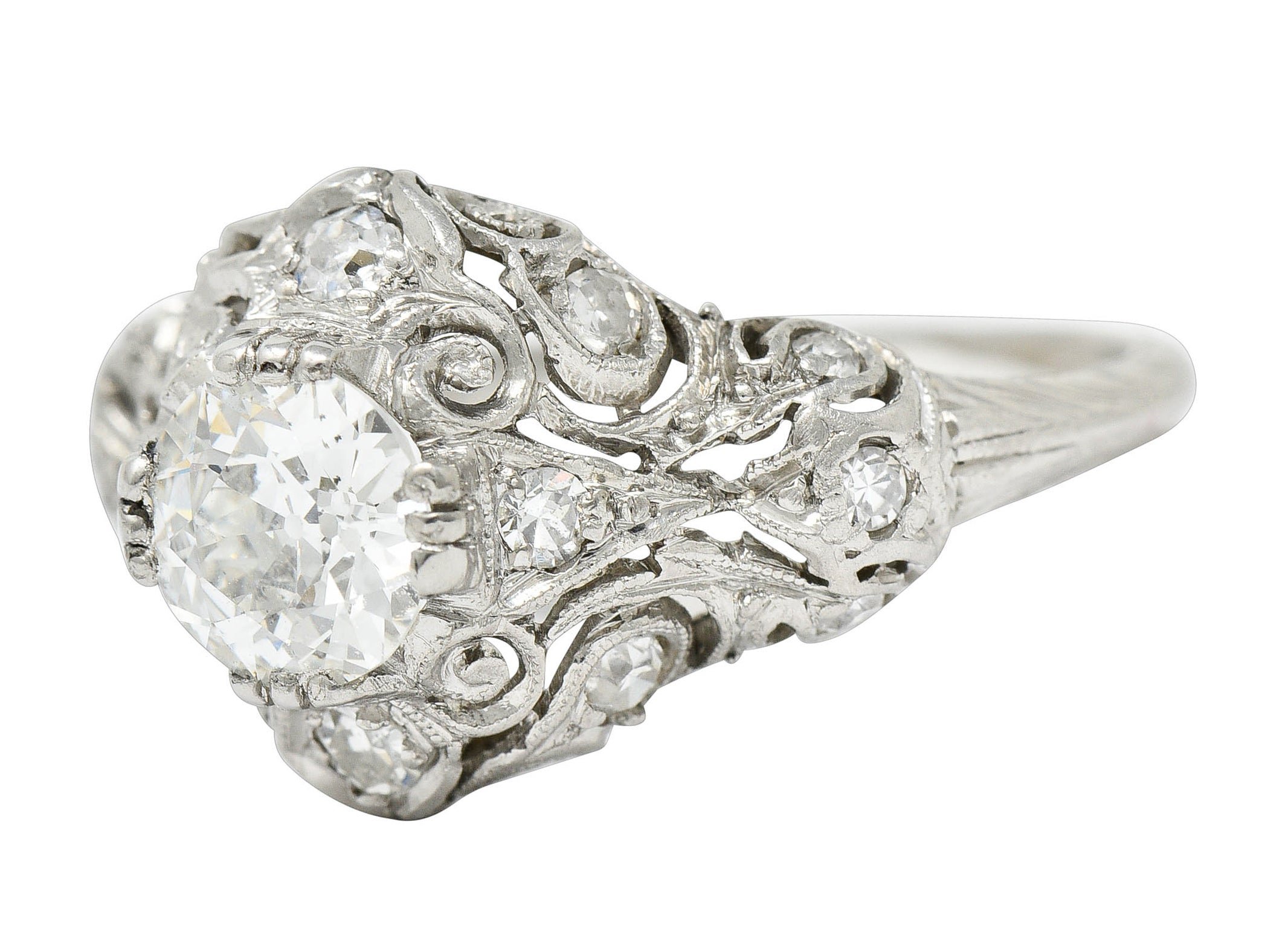 Wheeler & Co. Edwardian 1.05 CTW Diamond Platinum Scrolled Engagement RingRing - Wilson's Estate Jewelry