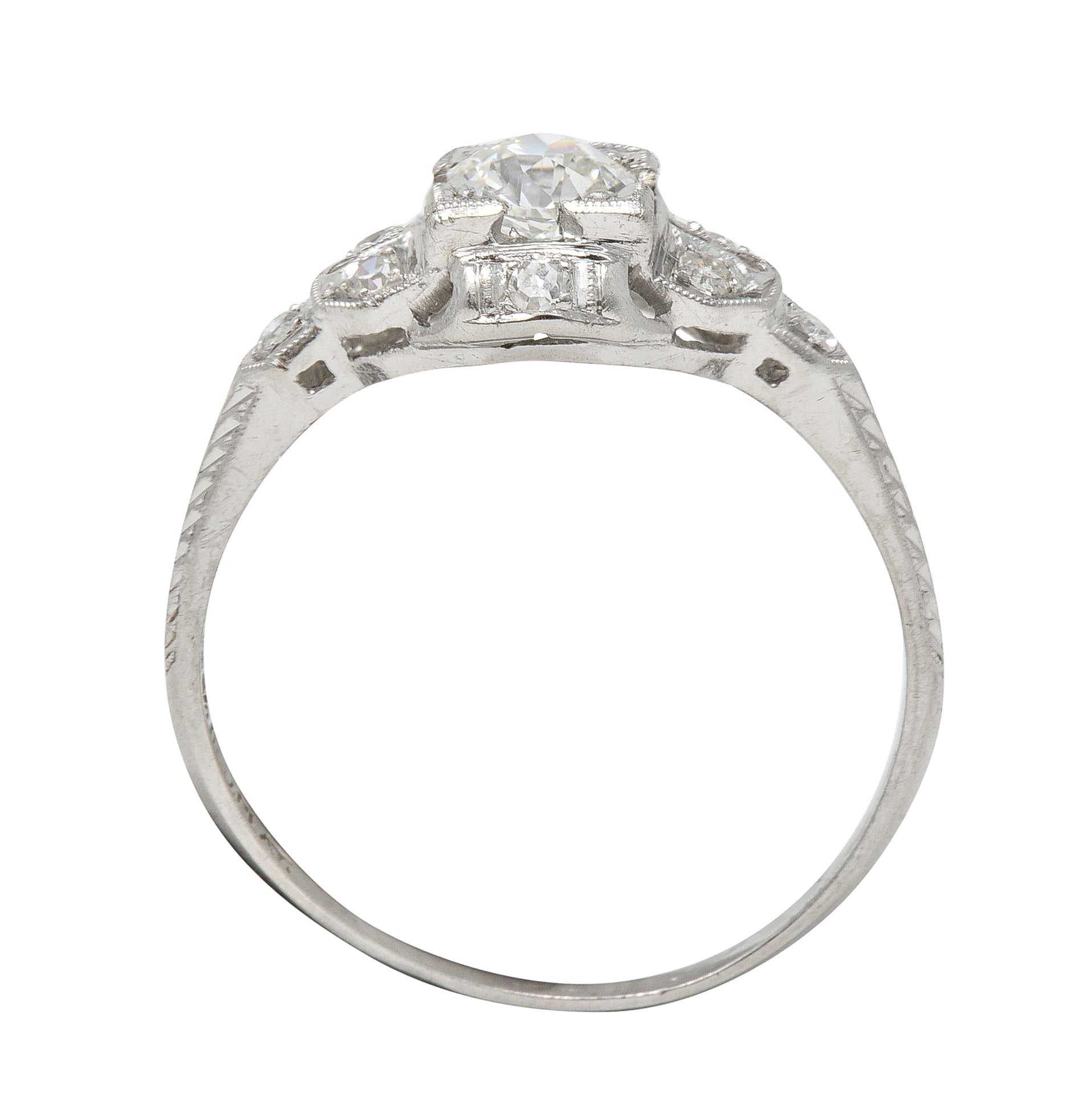 Art Deco 0.64 CTW Old European Cut Diamond Platinum Quatrefoil Engagement Ring