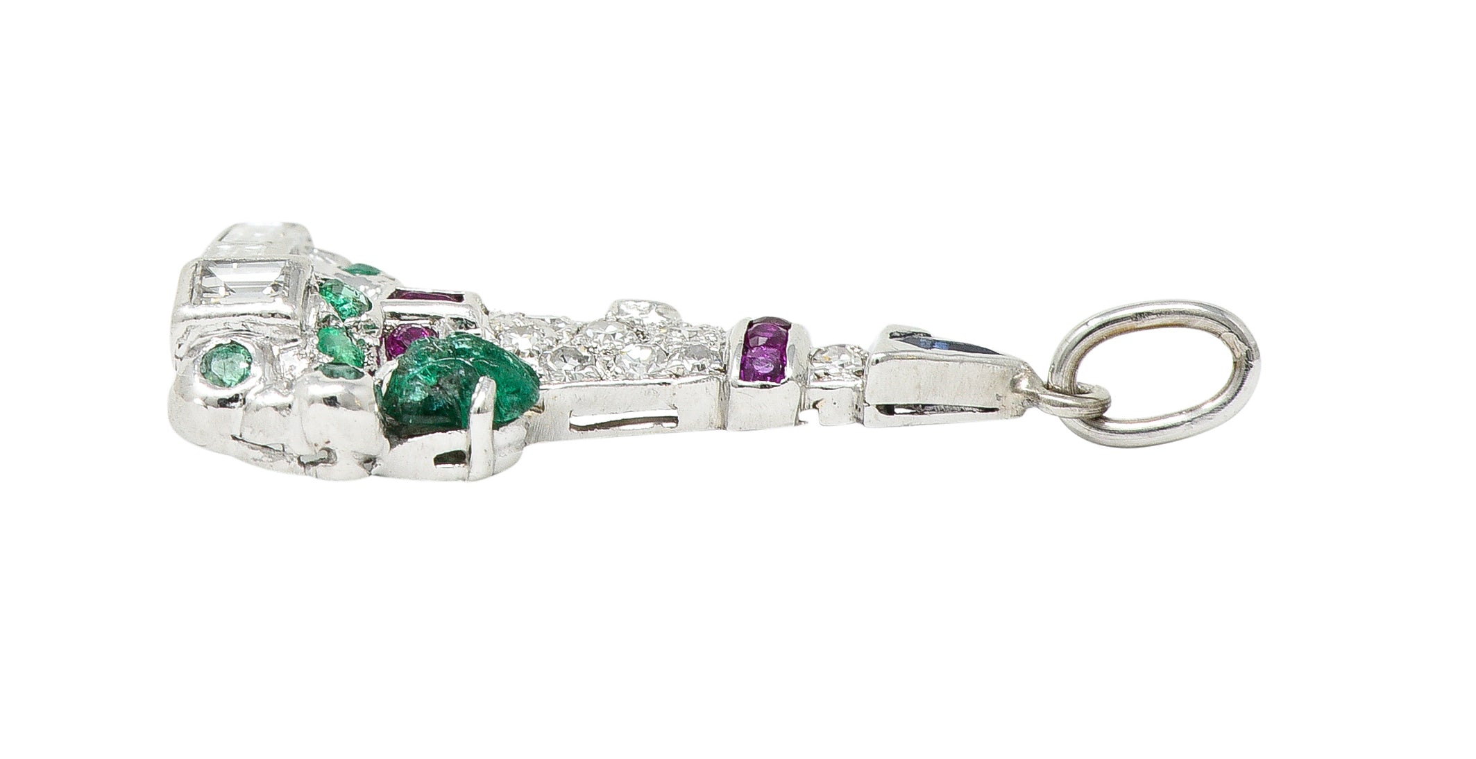 Art Deco 1.07 CTW Diamond Sapphire Emerald Ruby Platinum Lighthouse Charm Wilson's Estate Jewelry