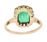 Victorian 2.51 CTW Colombian Emerald Diamond 14 Karat Yellow Gold Halo Ring GIA