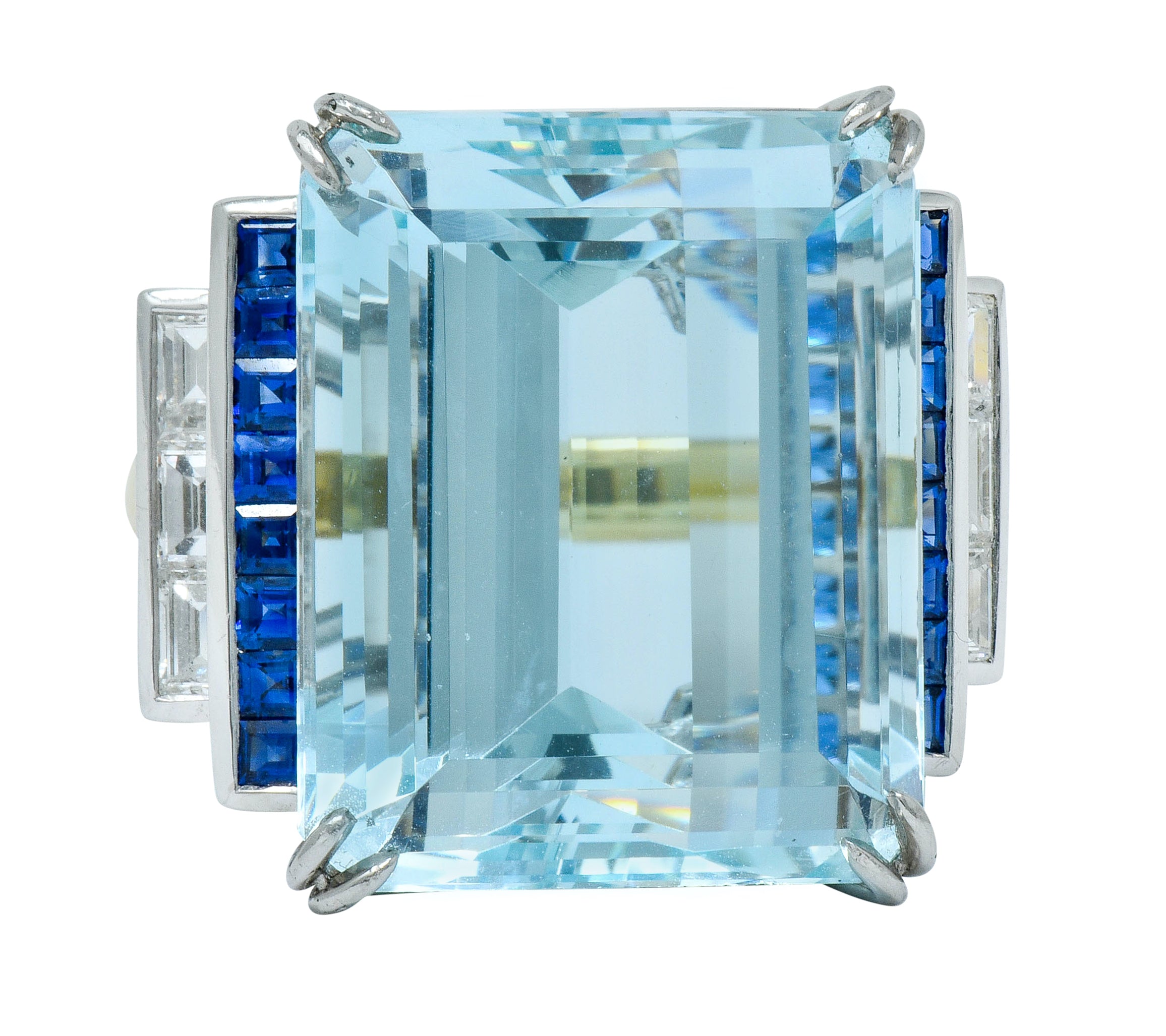 1950's Mid-Century 41.22 CTW Aquamarine Sapphire Diamond Platinum 18 Karat Gold Cocktail RingRing - Wilson's Estate Jewelry