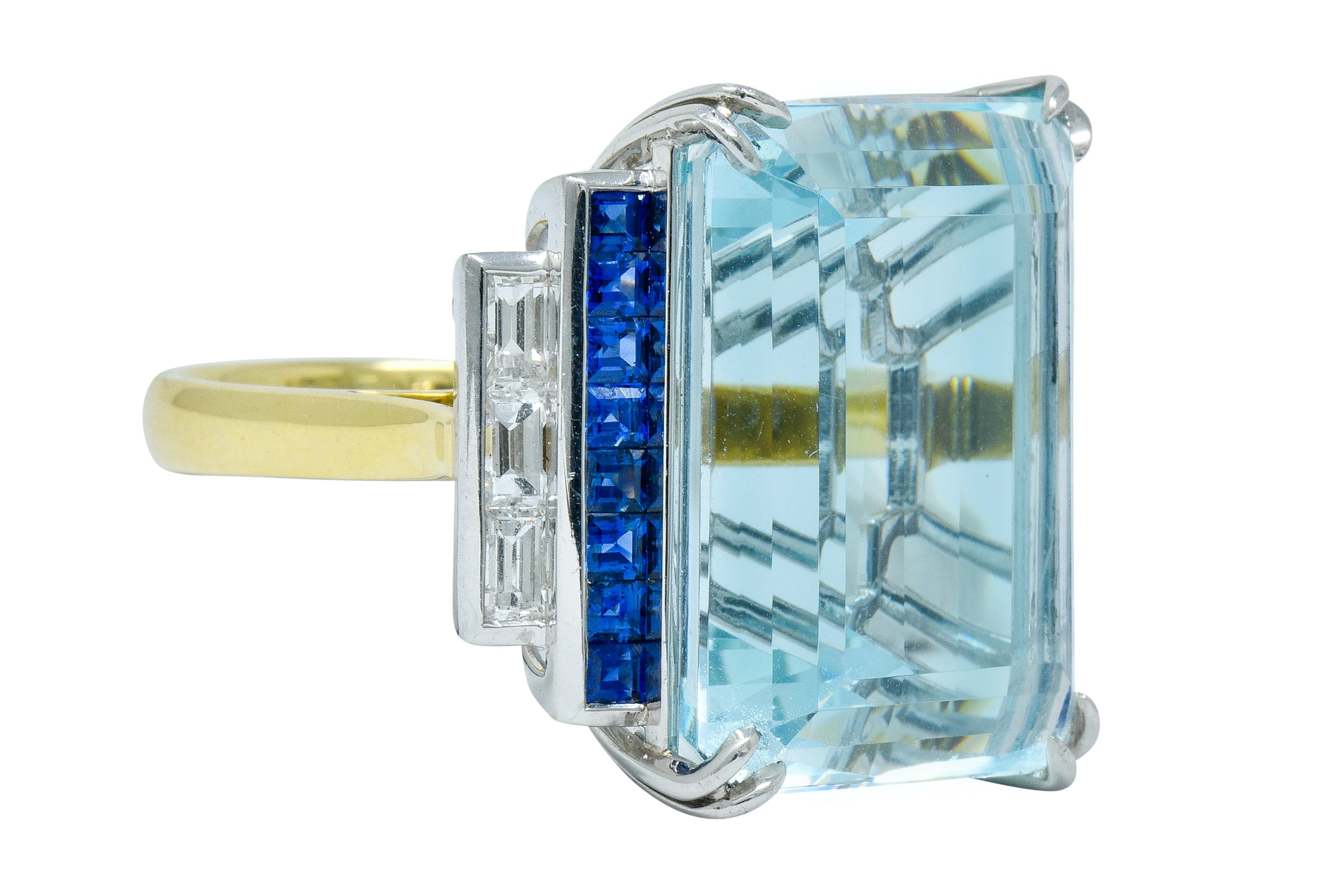 1950's Mid-Century 41.22 CTW Aquamarine Sapphire Diamond Platinum 18 Karat Gold Cocktail RingRing - Wilson's Estate Jewelry