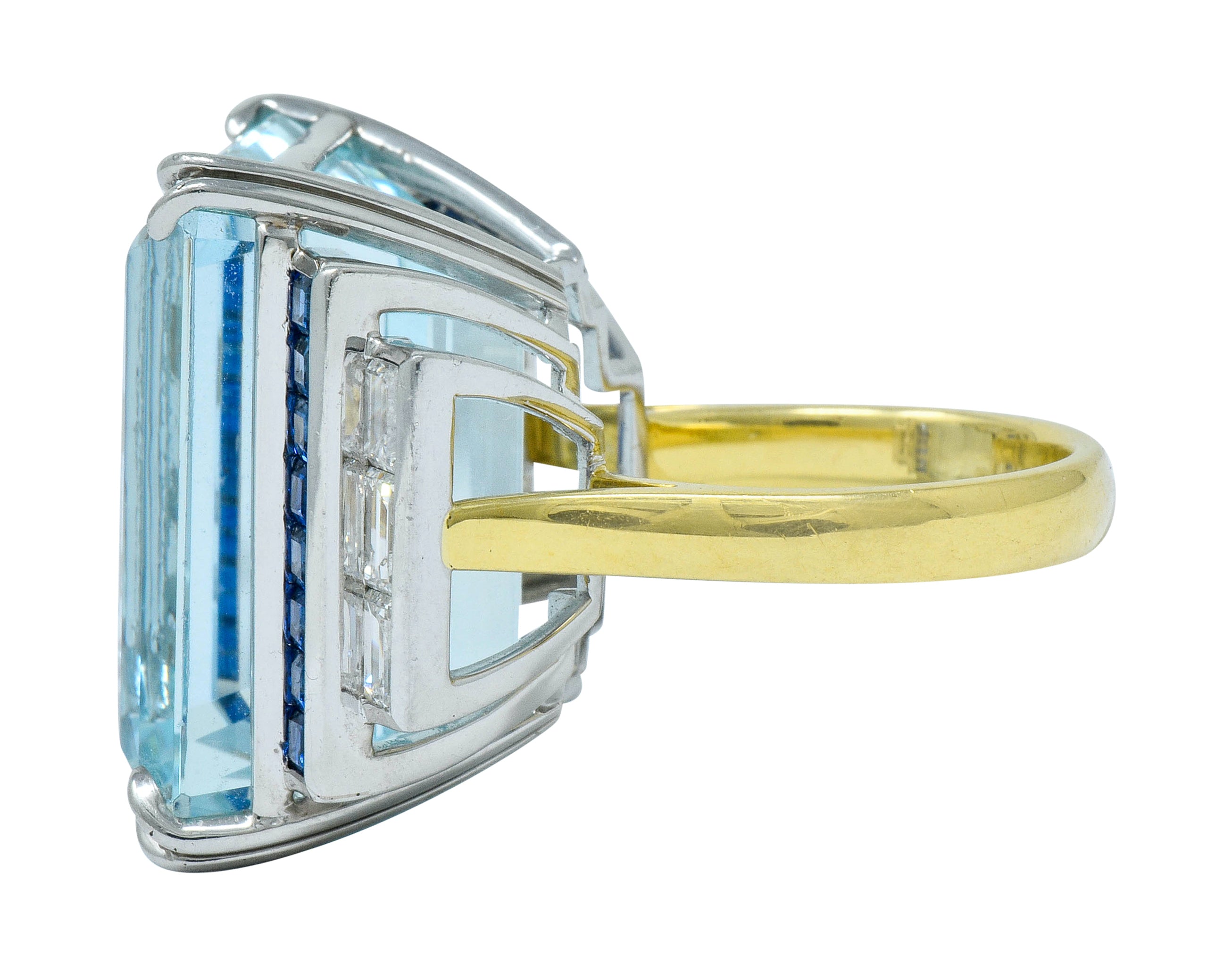 1950's Mid-Century 41.22 CTW Aquamarine Sapphire Diamond Platinum 18 Karat Gold Cocktail RingRing - Wilson's Estate Jewelry