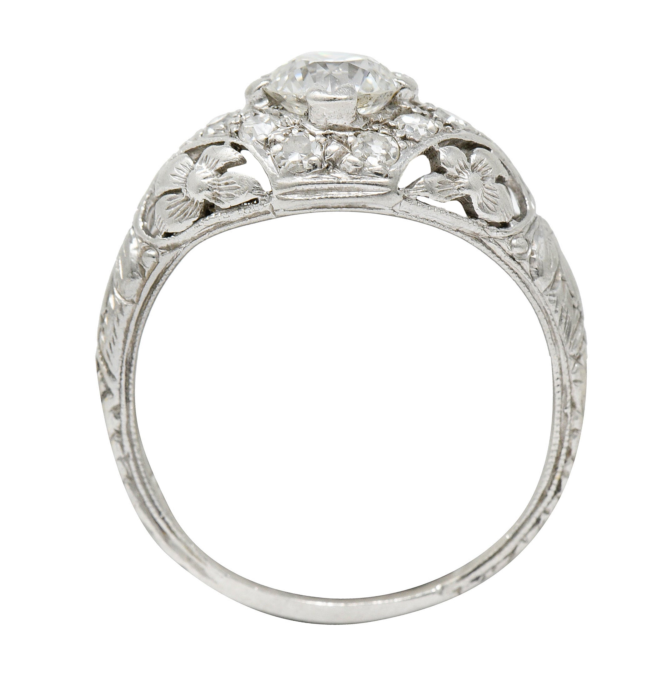 1930's William Kinscherf Co. 0.85 CTW Diamond Platinum Floral Engagement RingRing - Wilson's Estate Jewelry