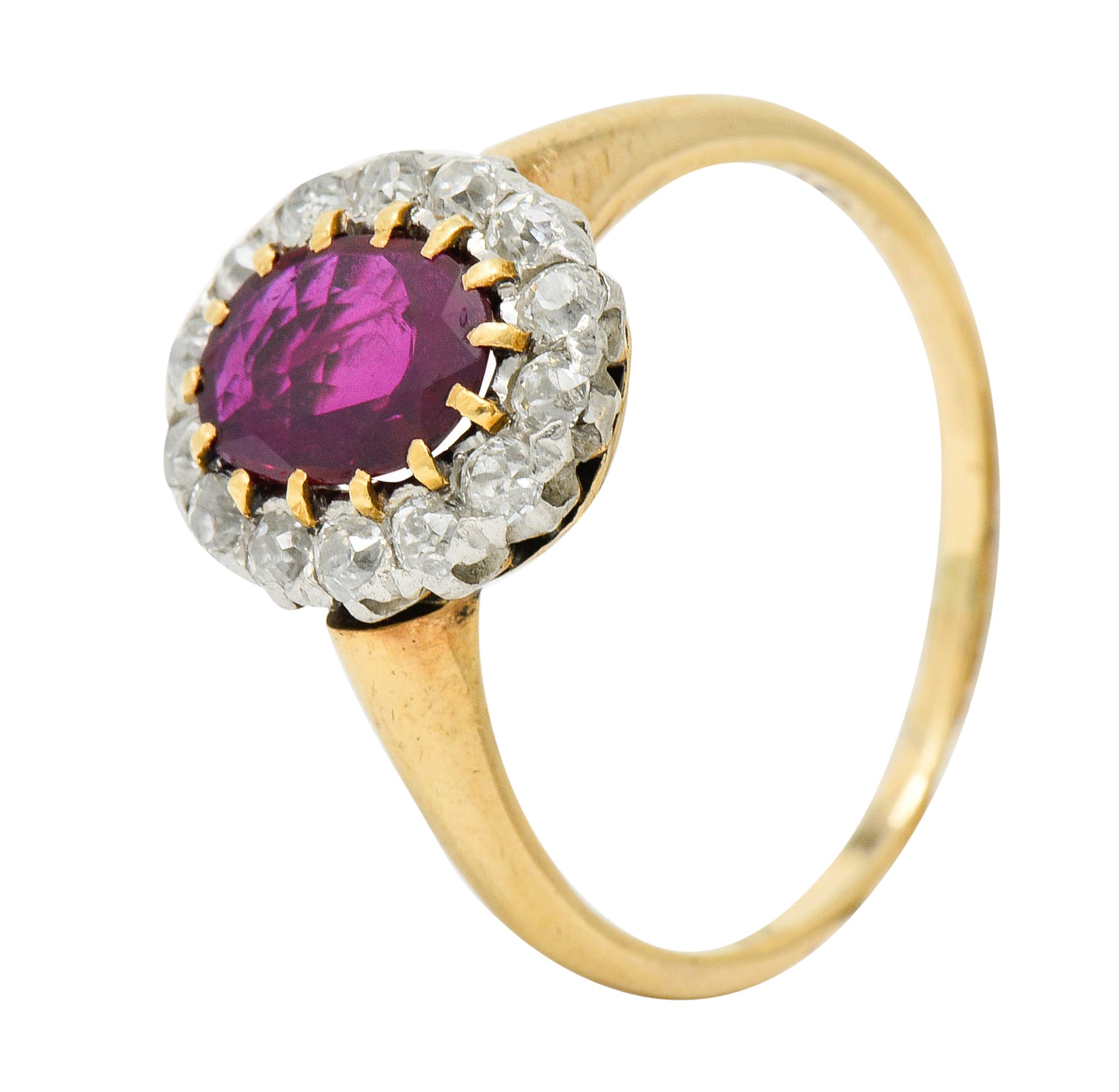 Edwardian 1.08 CTW Ruby Diamond Platinum 14 Karat Gold Cluster RingRing - Wilson's Estate Jewelry